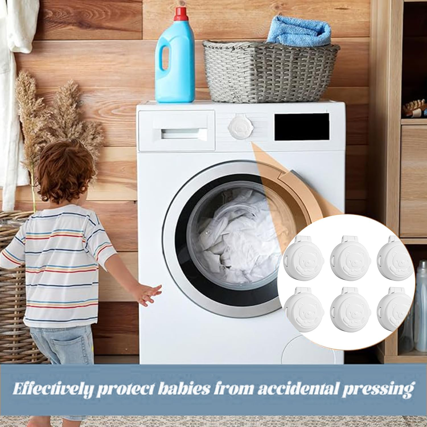 Roczential Protection Cap, 6 Pcs Child Safety Locks, Light Cover, Button Covers, Guard Dishwasher Safety Lock, Household Appliances Oven Child ABS, Appliance Button Security Lock, Baby Safety Products (White) image number 3