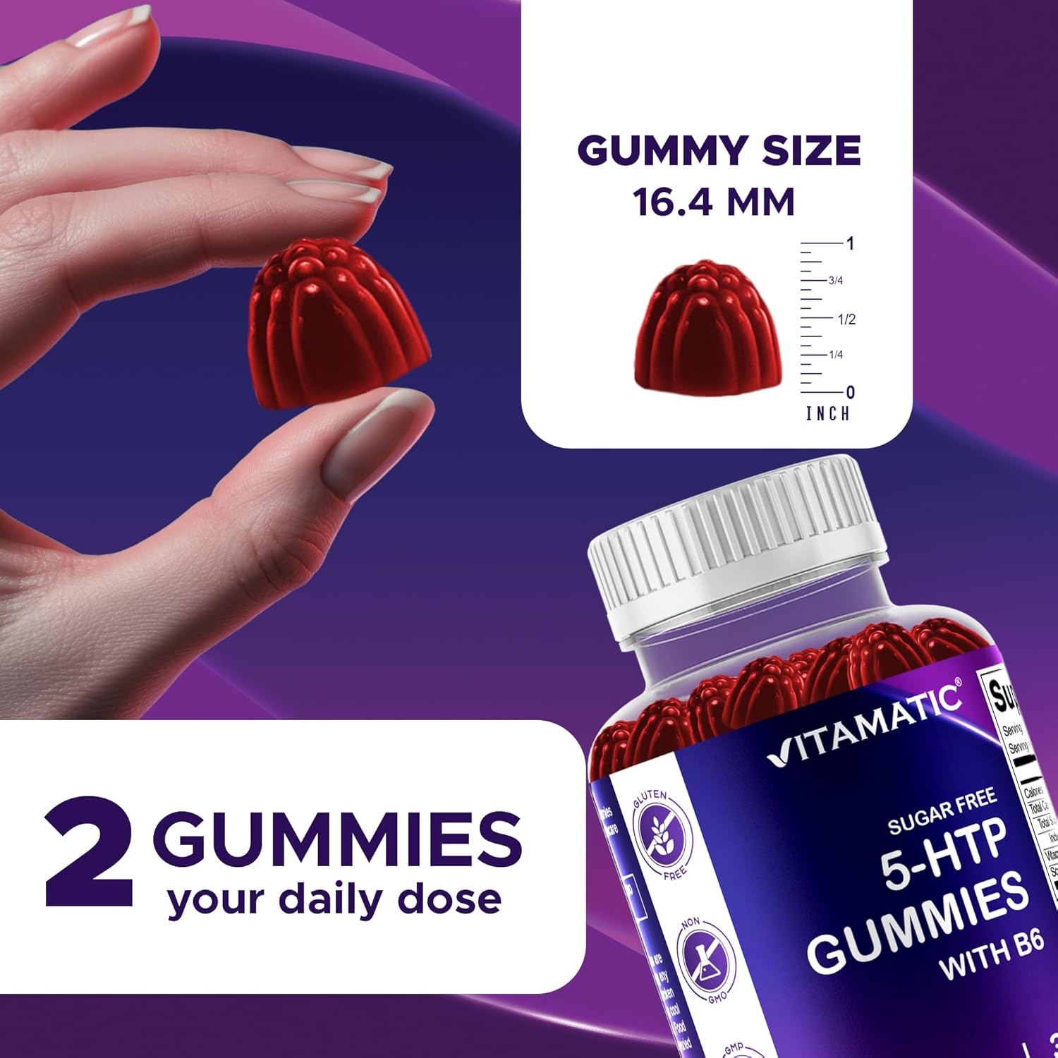 Vitamatic Sugar Free 5-HTP 200Mg Gummies with B6 per Serving - 60 Pectin Based Gummes