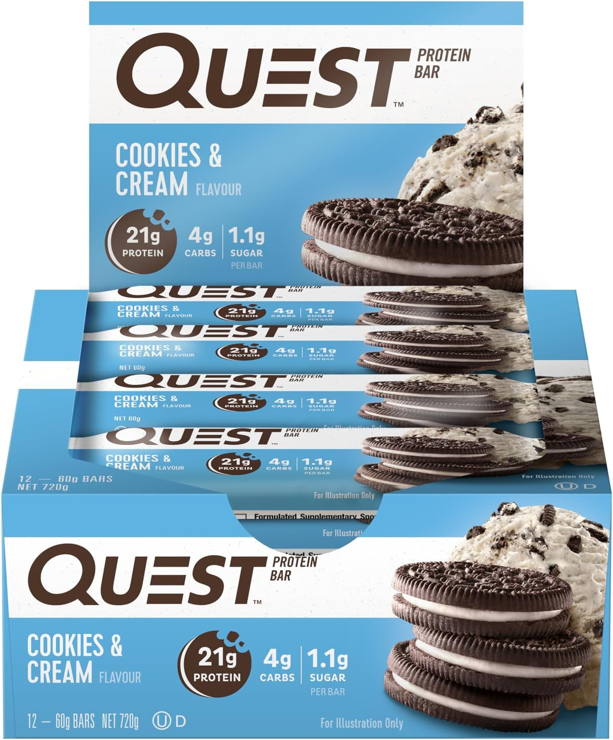 Quest Nutrition Cookies and Cream Protein Bar, High Protein, Low Carb, Keto Friendly, 12 Count