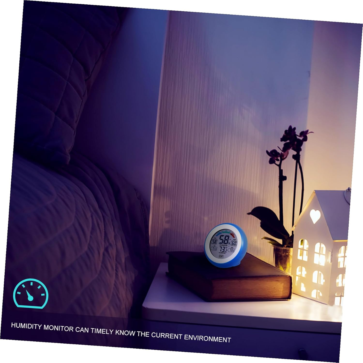 UKCOCO Multi-Functional Digital Temperature Gauge and Electric Hygrometer for Indoor Use High-Precision round LCD Touchscreen, Blue Mini Thermometer Humidity Meter without Battery image number 1