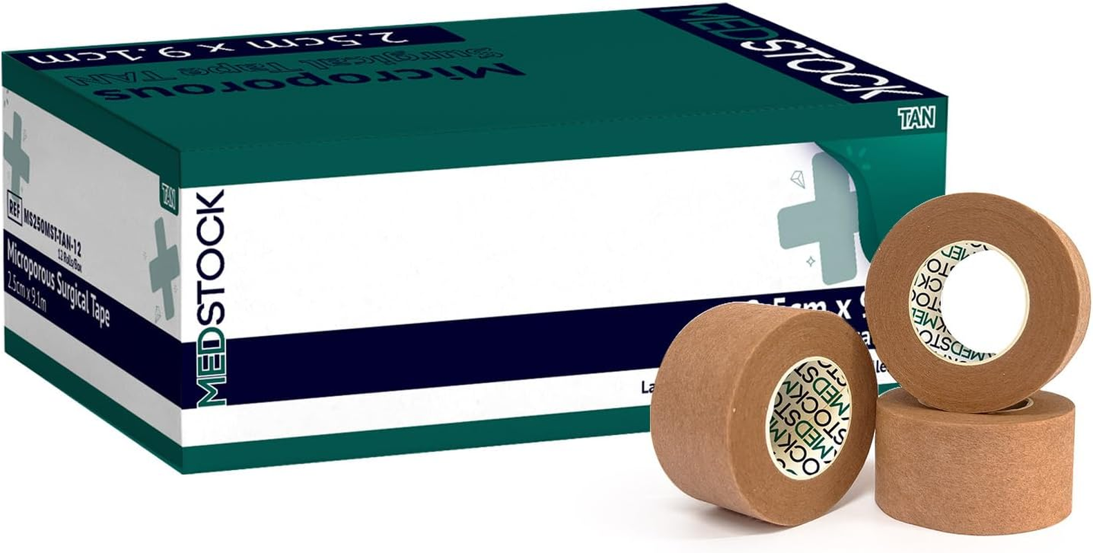 MEDSTOCK Premium Microporous Surgical White Tape, 2.5Cm X 9.1M, 12 Rolls/Box, Latex-Free, Ideal for Dressing Fixation & Scar Management, Hypoallergenic, Breathable & Tearable