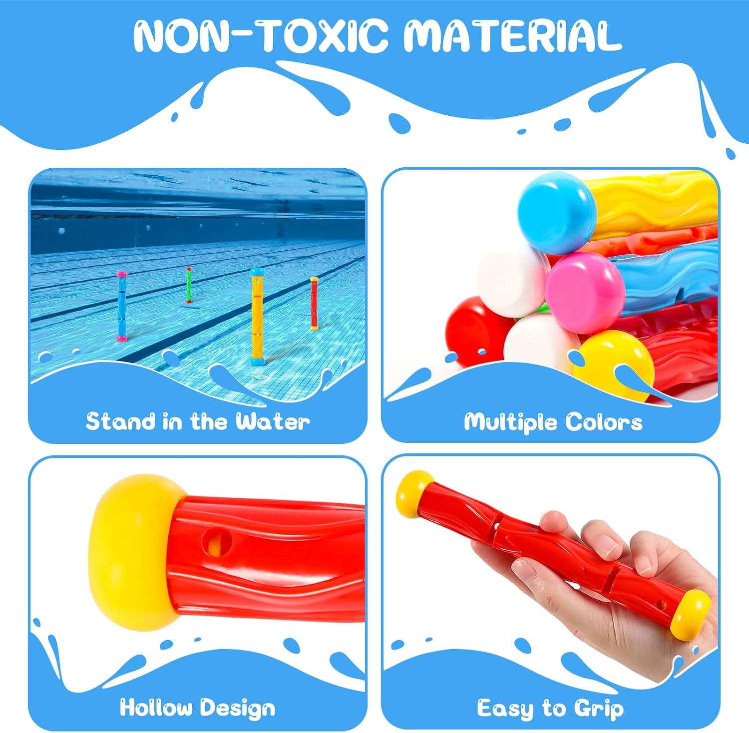 ASONA 8 PCS Diving Sticks Pool Toys for Kids, Sinking Swimming Training Sticks, Underwater Pool Games for Boys & Girls Ages 4-12, Party Favors, Throwing & Diving Toys image number 4