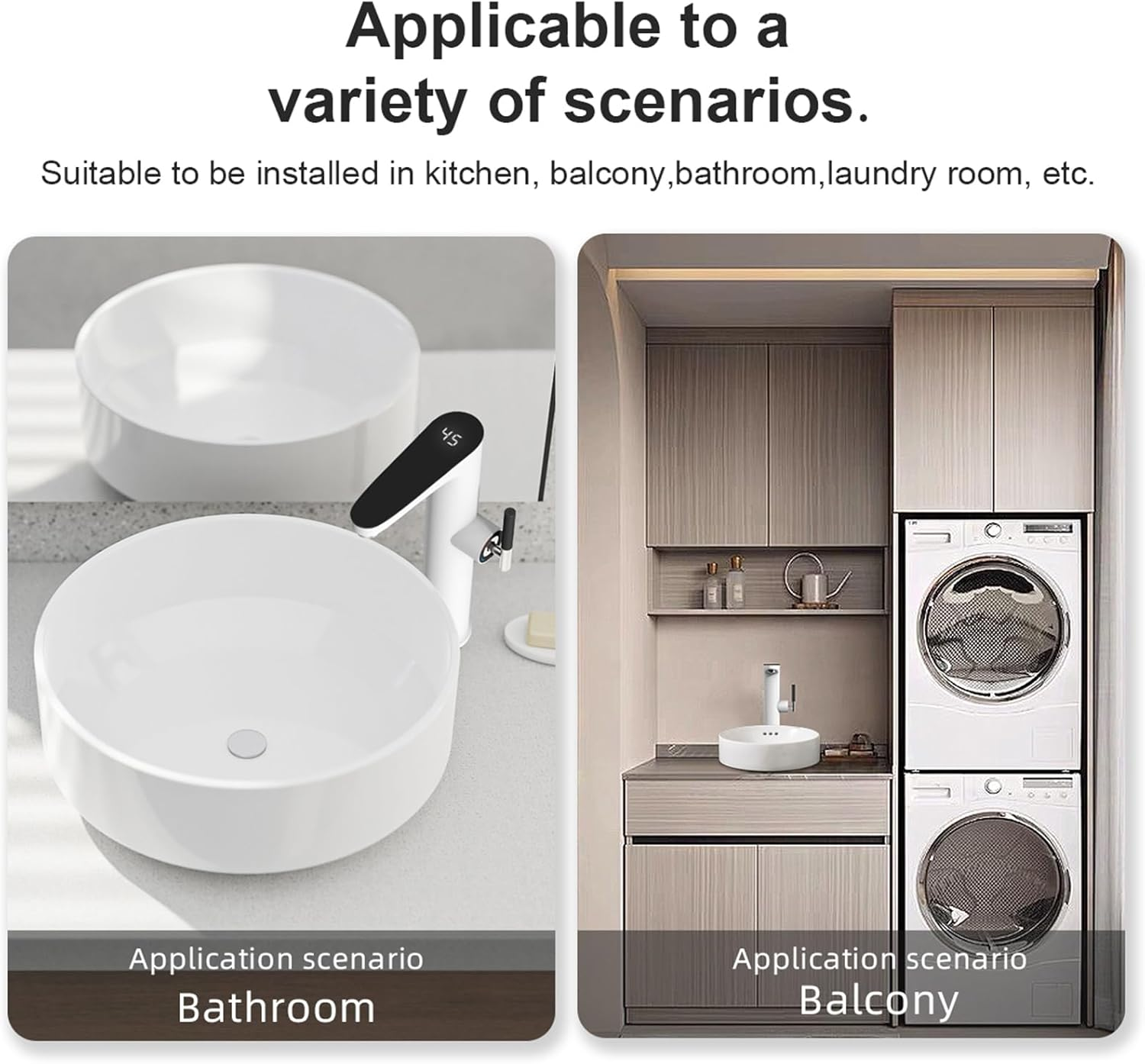 Briwellna Instant Basin Faucet, 220V Electric Tankless Water Heater with Digital Display, Electric Bathroom Tap (White) image number 3