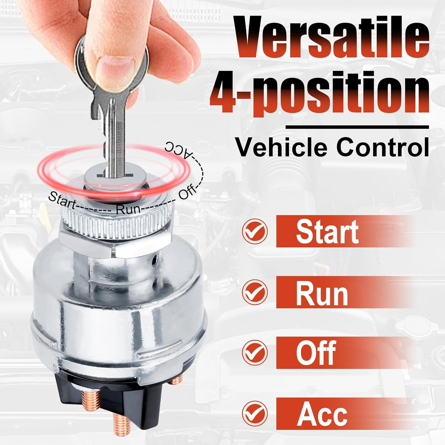 Ignition Switch with Key, Universal Ignition Key Switch, 12V 4 Position Starter Key Ignition Switch, Fits Most Car, Truck, Tractor, Trailer, Forklift, and More, Acc/Off/Ign/Start 4 Terminal image number 5