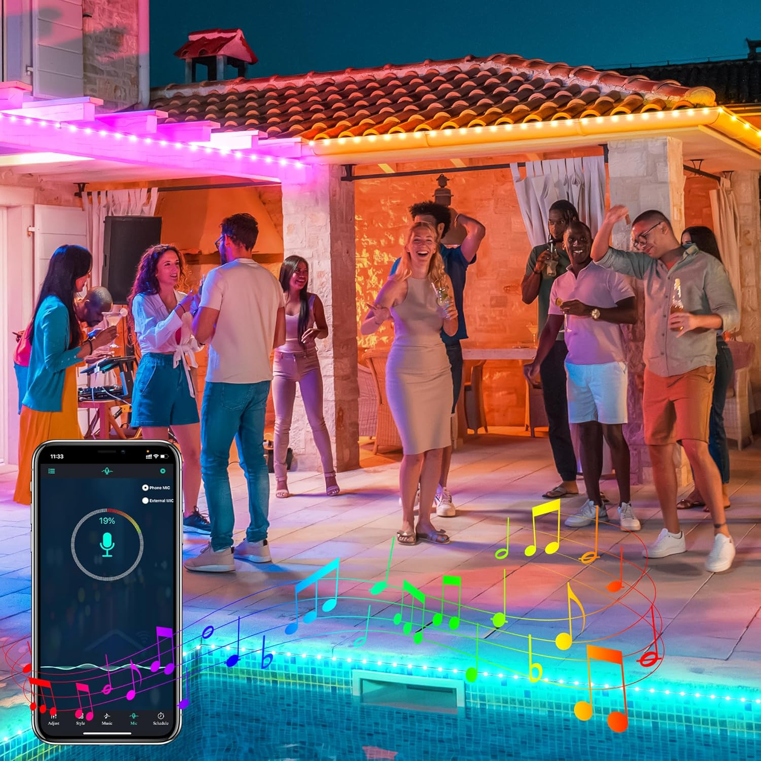 30M Outdoor LED Strip Lights, 100Ft Cozylady IP67 Waterproof Bluetooth RGB Light with App & Remote Control, Music Sync Flexible 24V Led Light Strips for Pool Gazebo Balcony Eave Patio Party Decor image number 2