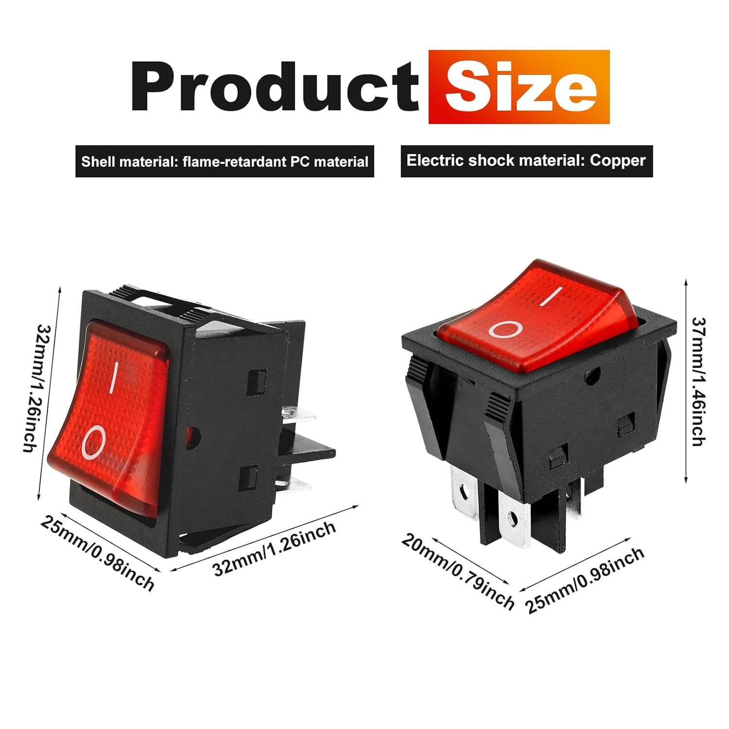 4Pcs 30A 250V AC DPST 4 Pin Rocker Toggle Switch Red Lighted On/Off Heavy Duty Switch for Industrial Equipment Car Ship(4) image number 6