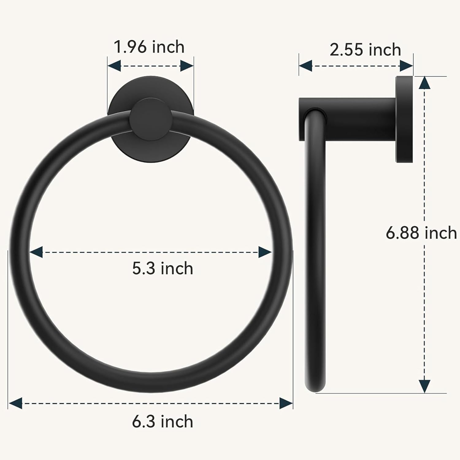 Matte Black Stainless Steel Towel Ring Holder - Wall Mount round Bath Towel Rack, Space Saving Modern Towel Hanger for Bathroom and Kitchen image number 5