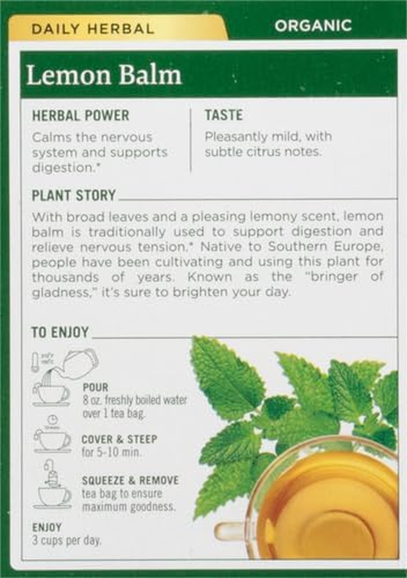 Traditional Medicinals Organic Lemon Balm Herbal Tea, Calming and Supports Digestion, (Pack of 1) - 16 Tea Bags image number 3