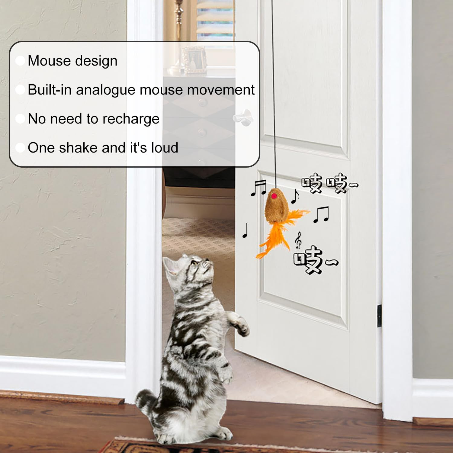 Pack of 3 Cat Toys Self-Employment Hanging Door Frame Elastic Mouse with Squeaky Sound, Interactive Dancer Cat Toy Mice for Cat Run and Boredom Interactive image number 4