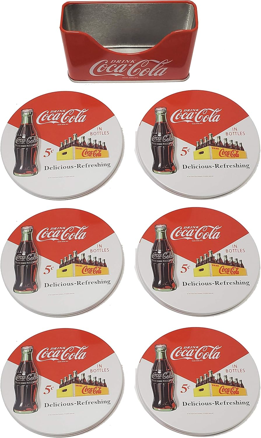 The Tin Box Company Coke 6 Pc Coaster Set with Standing Metal Holder image number 3