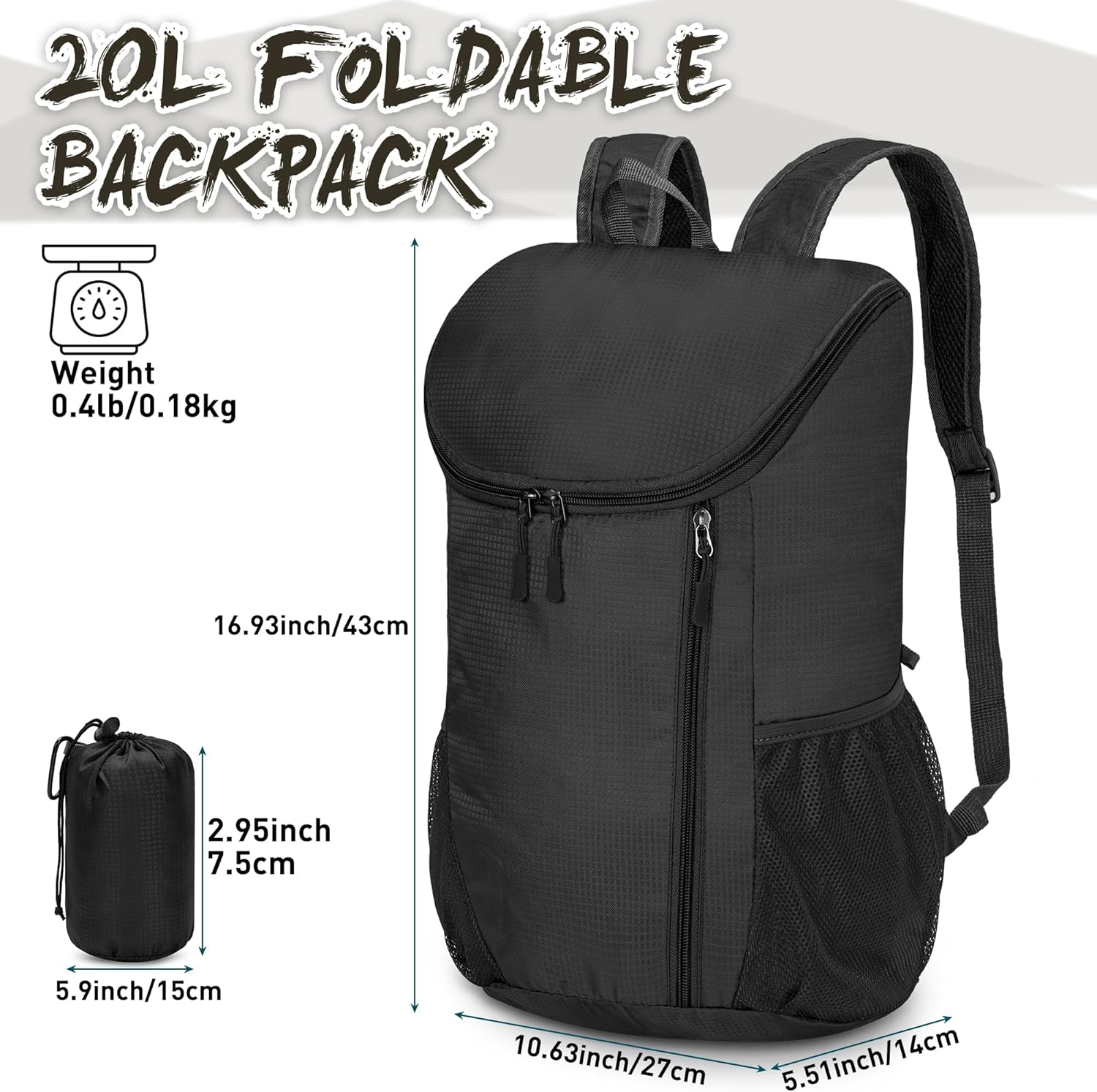 ZOMAKE Foldable Backpack - Packable Hiking Backpack 20L Lightwight Folding Daypack for Travel Hiking Outdoor Camping image number 3