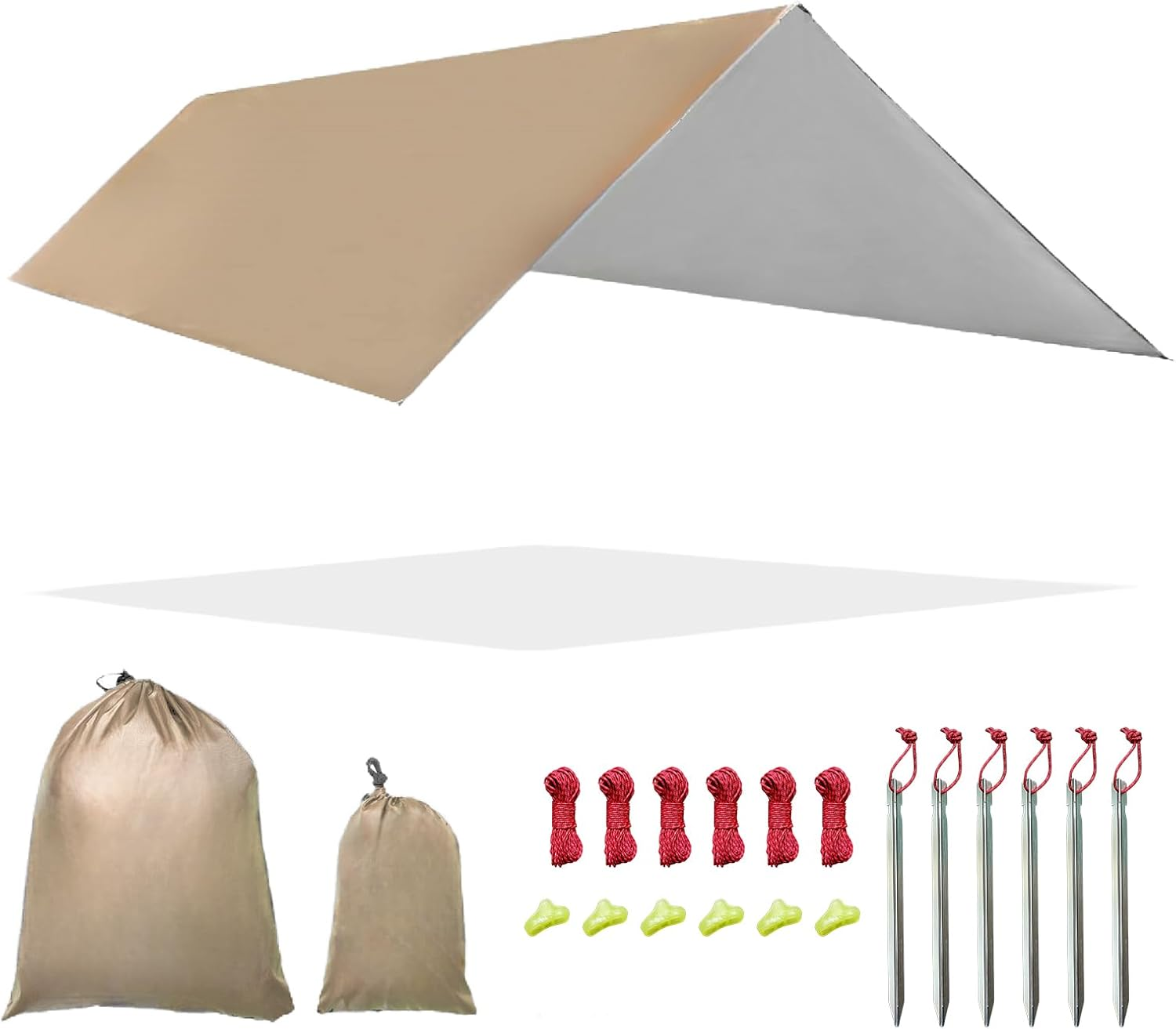 Fay Bless Rain Fly Camping Tarp Waterproof Resistant Sun Shade Lightweight Hammock Tent Tarp with Multifunctional Camping Accessories(Beige, 3&times;3M) image number 2