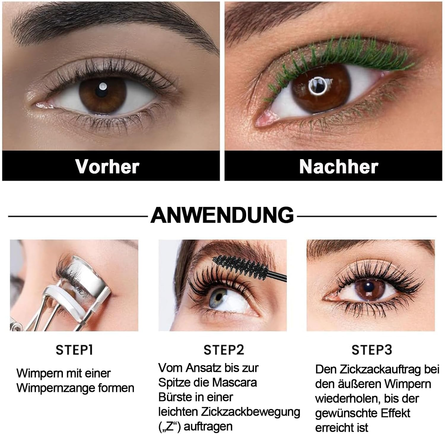 Ultra Fine Mascara - Waterproof & Smudge-Proof 5D Waterproof Mascara for Long and Voluminous Eyelashes, Non-Clumping, Silk Fibre Mascara with Fine Precision Brush and Smooth Texture (Green, 5 Ml) image number 4