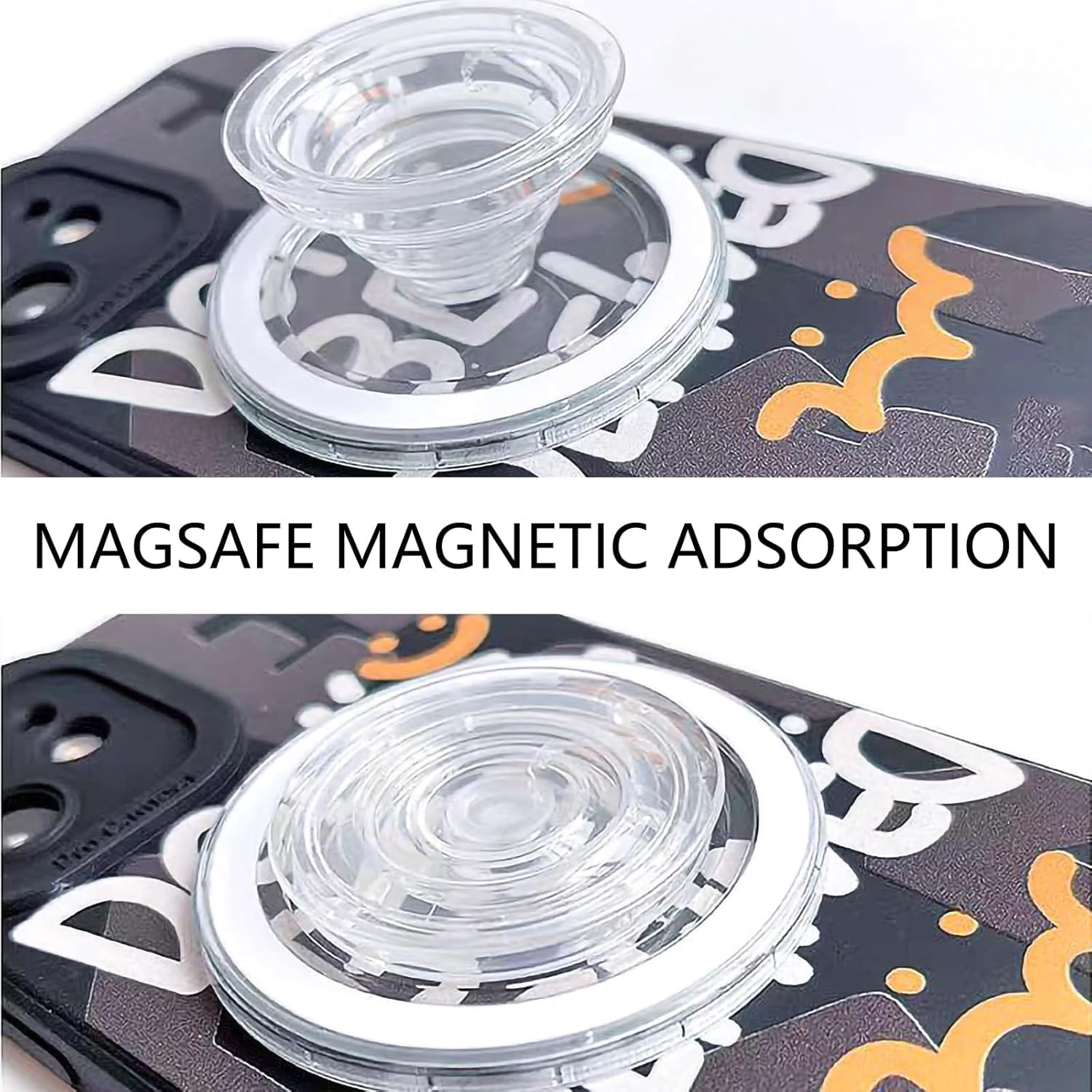 Luzcauwy Magnetic Phone Grip Ring Holder, Easy Hold Free Hand Angled Adjustable Removeable Transparent Clear Compatible with All Smartphones and Cases, Magnetic Socket Grip for Secure Hold image number 1