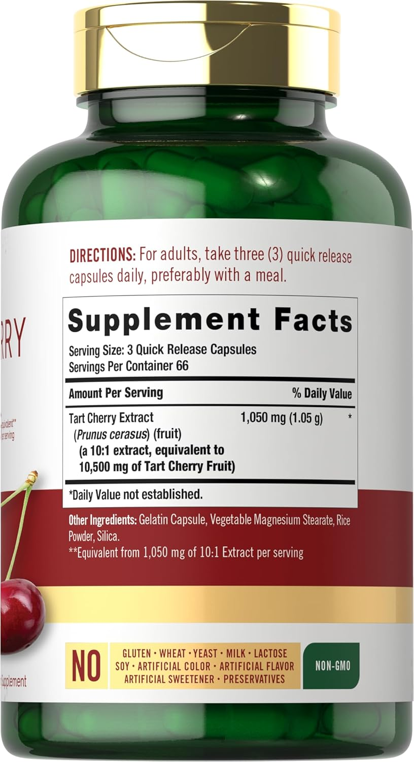 Tart Cherry Capsules | 10,500 Mg | 200 Count | Max Potency | Non-Gmo, Gluten Free | Tart Cherry Juice Extract | by Carlyle image number 2