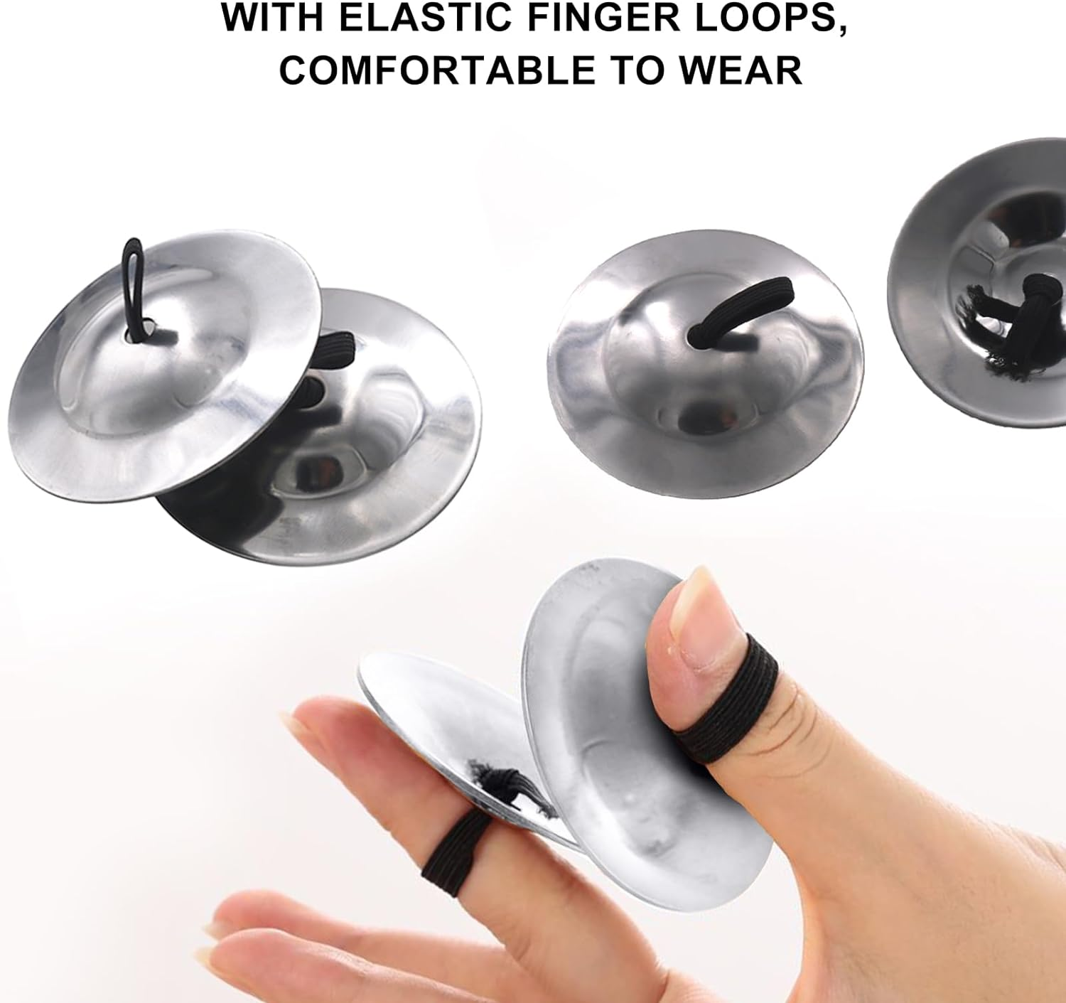 Finger Cymbals, 2Pcs Finger Cymbals Belly Dancing Silver Finger Cymbals Belly Dancing Cymbals Rhythm Beats Percussion Musical Instrument for Dancer Party image number 3