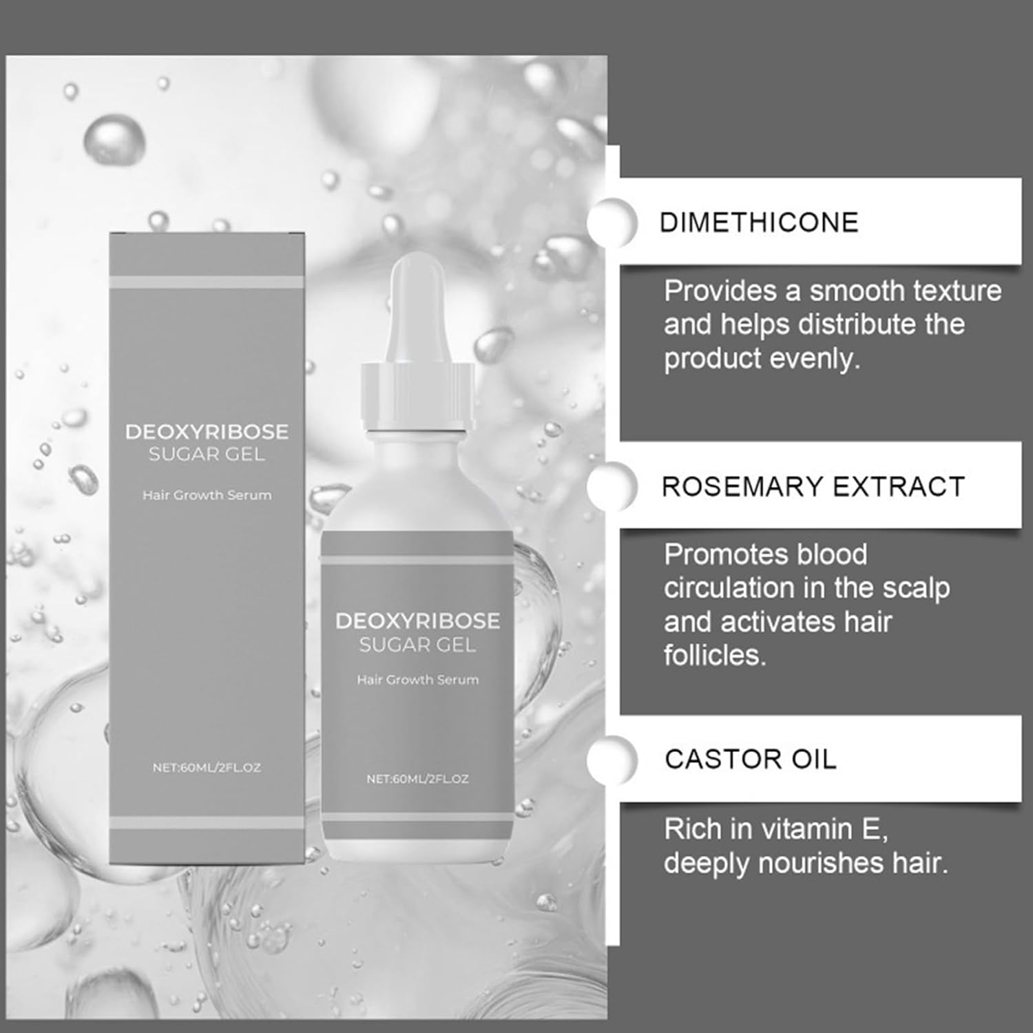 3Pcs Deoxyribose Sugar Gel Hair Growth, 3X60Ml Deoxyribose Sugar Hair Growth Serums, Serums Oil for Strengthening Hairs, Hairs Treatments Oil for Men and Women image number 5