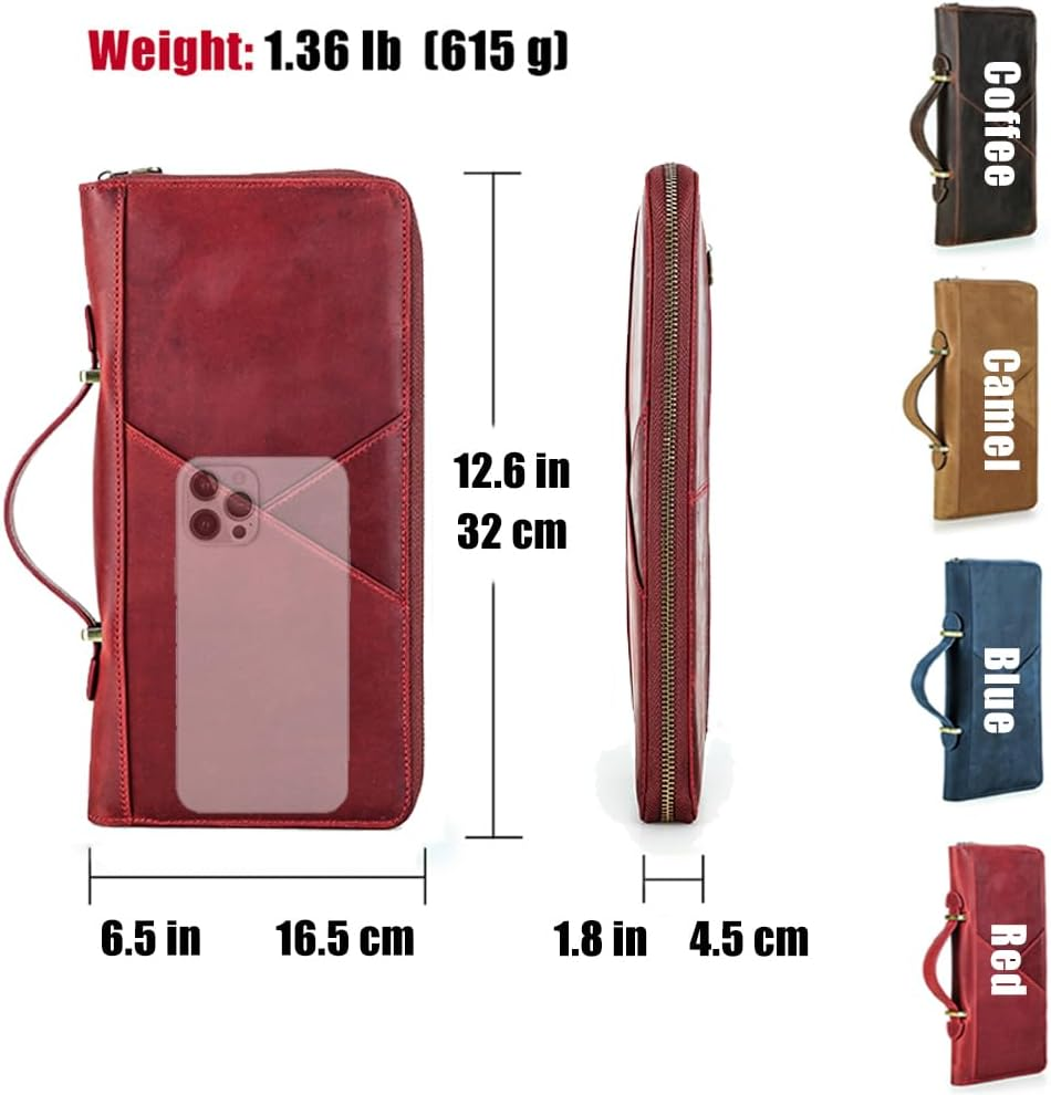CONTACTS Family Passport Holder for 10 Full Grain Leather Airtag Passport Holder for Family Travel Document Organizer Multiple Passport Wallet with Rfid Blocking (Red) image number 1
