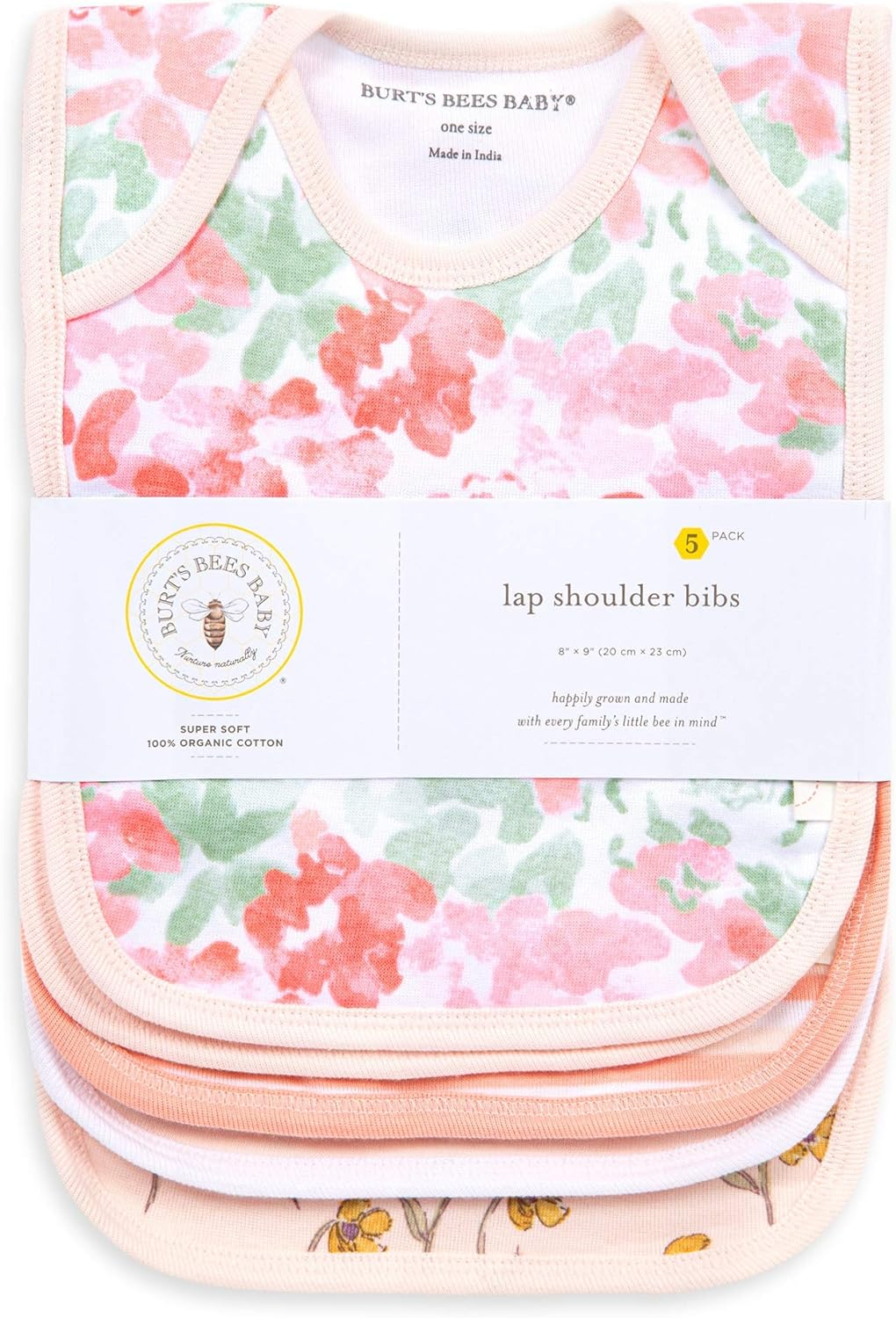 Burt'S Bees Baby Unisex-Baby Bibs, Lap-Shoulder Drool Cloths, 100% Organic Cotton with Absorbent Terry Towel Backing, Tossed Succulents, 5-Pack image number 3