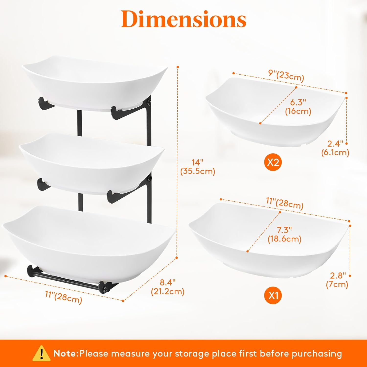 Lifewit Plastic Fruit Bowl Basket for Kitchen Countertop, 3 Tier Fruit Holder with Black Metal Stand, Serving Tray for Food, Vegetable, Cake, Dessert in Party image number 4