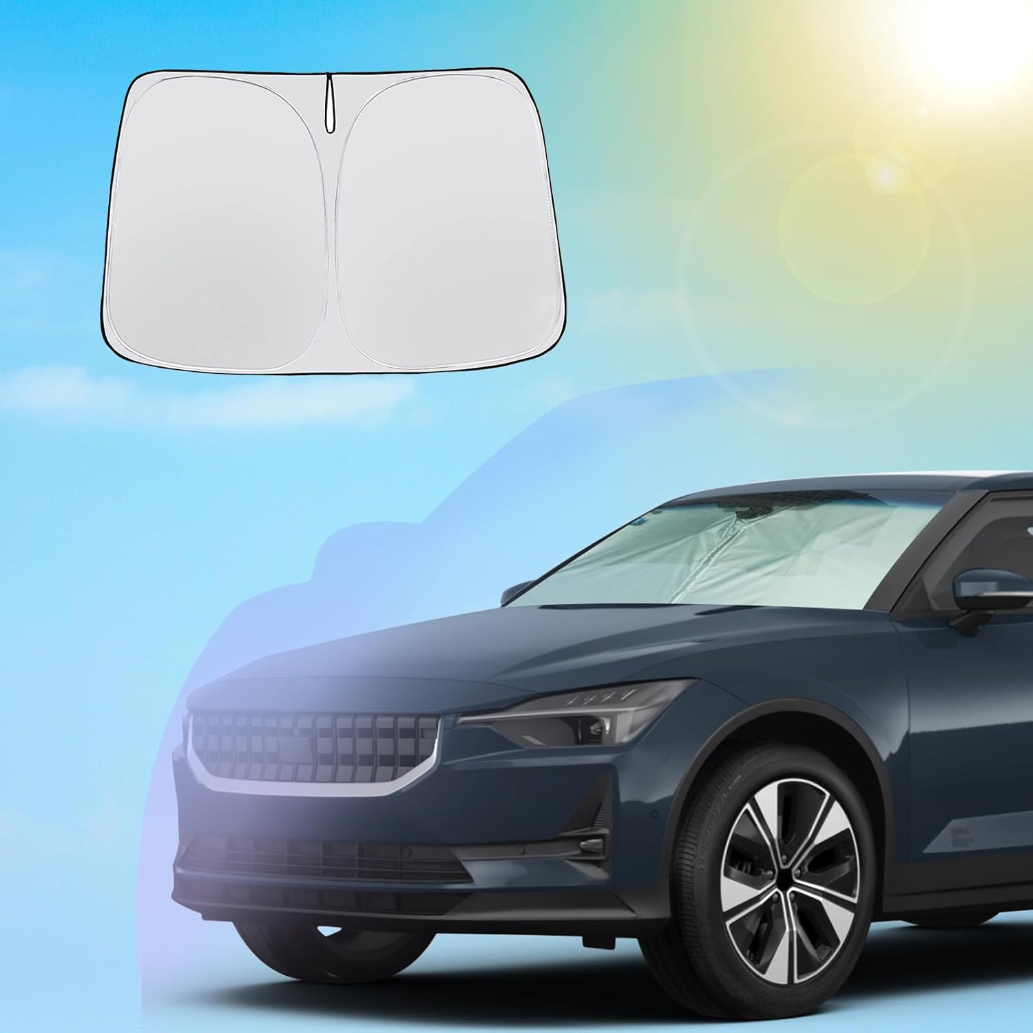 SXCY for 2021-2024 2025 Polestar 2 Windshield Sunshade for 2025 Polestar 2 Single Motor/Dual Motor Accessories 2024 2025 Polestar 2 Sun Shade Foldable Sun Shield 2024 Polestar 2 Sun Protector Shade image number 2