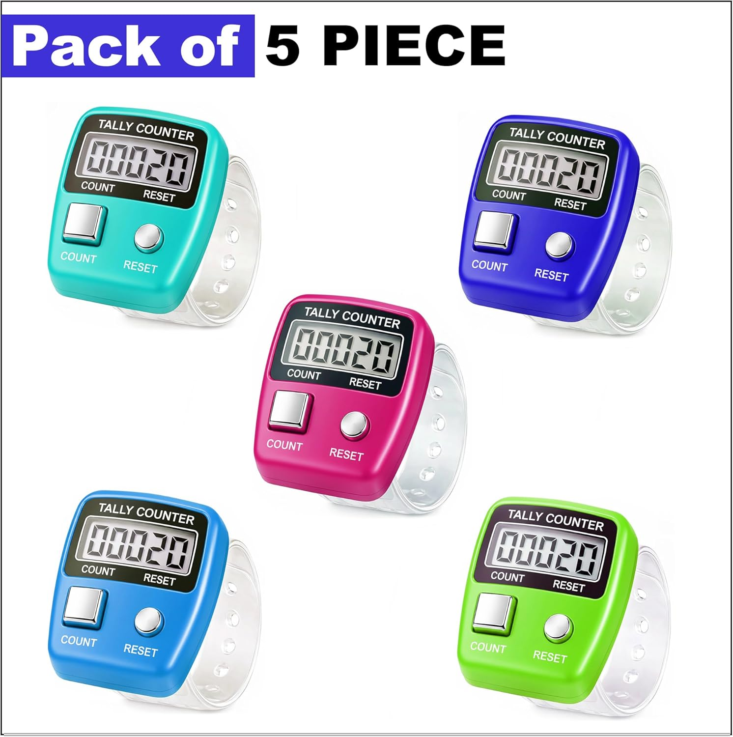 GLUN&reg; Multiuse Finger Counter Portable Hand Finger Counting Machine Digital Head Electronic Tally Counter Pack of 5