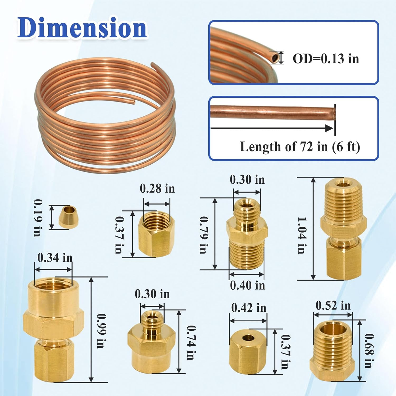 Ebrmeiwo 72'' Oil Pressure Gauge Tubing Kit, Set of Copper Tube and Threaded Parts, Universal Fit image number 4