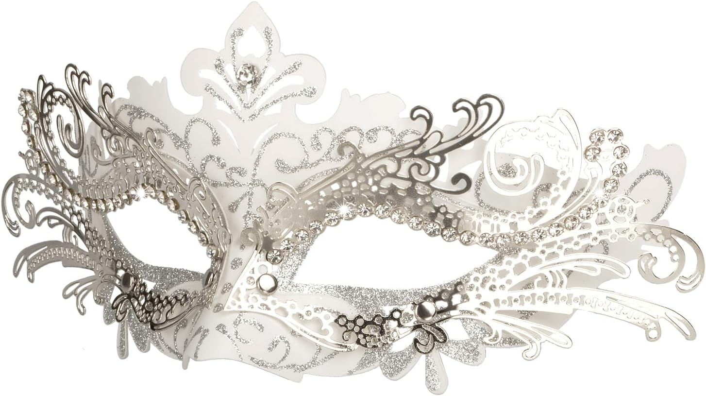 Hoshin Masquerade Mask Mardi Gras Deecorations Venetian Masks for Womens (White) image number 5