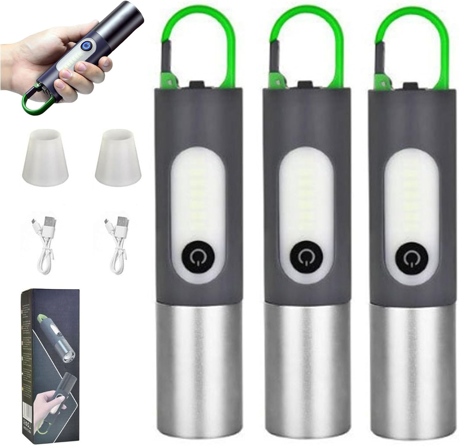 Traittion Zoomable LED Flashlight,Multifunctional Rechargeable LED Camping Flashlight with 4 Lighting Modes,1800Ma Large Capacity Battery,Ip68 Waterproof,1000 Lumens Brightness,For Home,Camping (3Pcs) image number 5