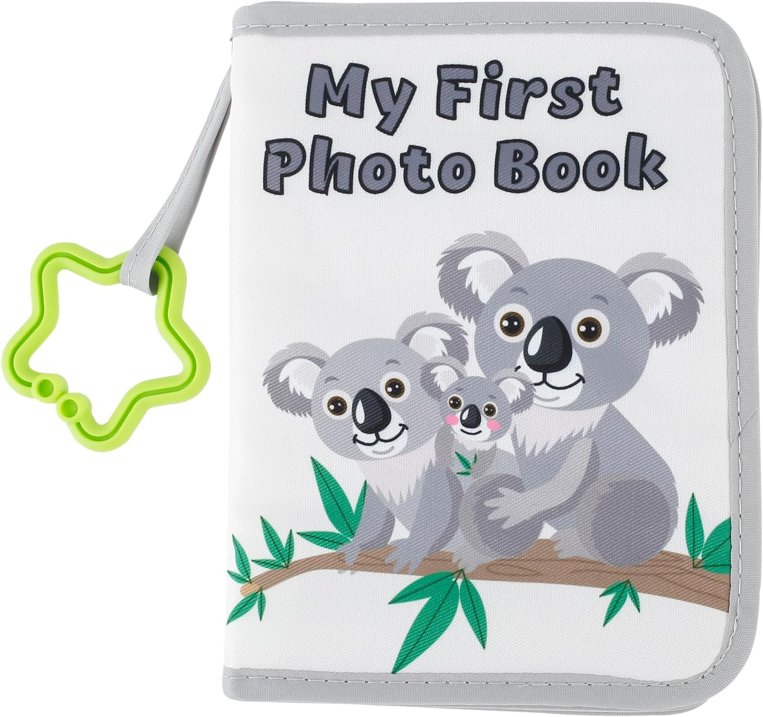 Djapwpx-Soft Cloth Photo Book, Cloth My First Photo Book, Free Illustration Baby Photo Album with Plastic Star Hook, inside Smooth Page First Year Memory Album, Safe Photo Album for Baby (Grey)