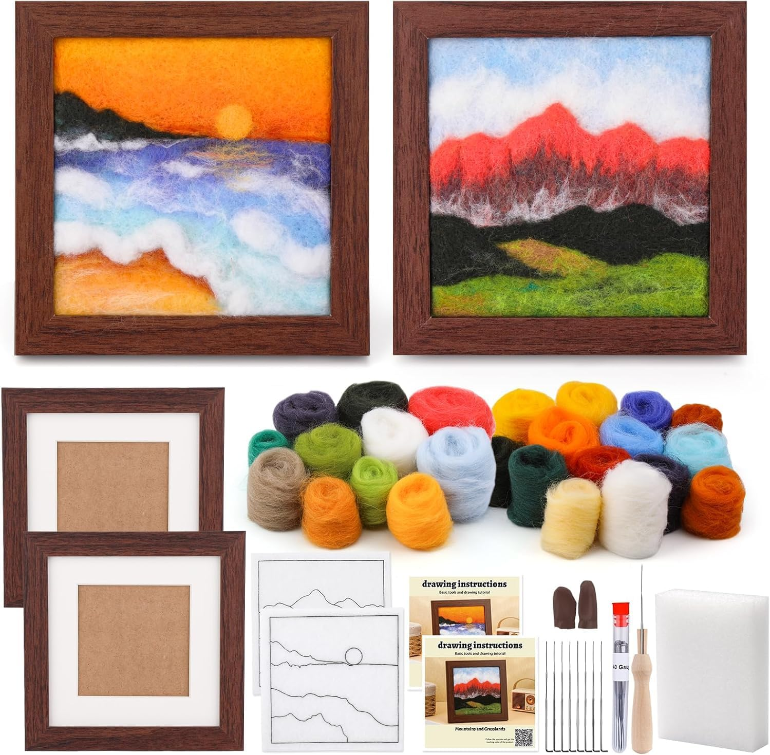 Needle Felting Kits for Beginners, Needle Felt Painting Kit, Wool Felting Kit with Picture Frame, Foam Pad, Felt Cloth, and Instructions, Used for Home Decoration image number 5