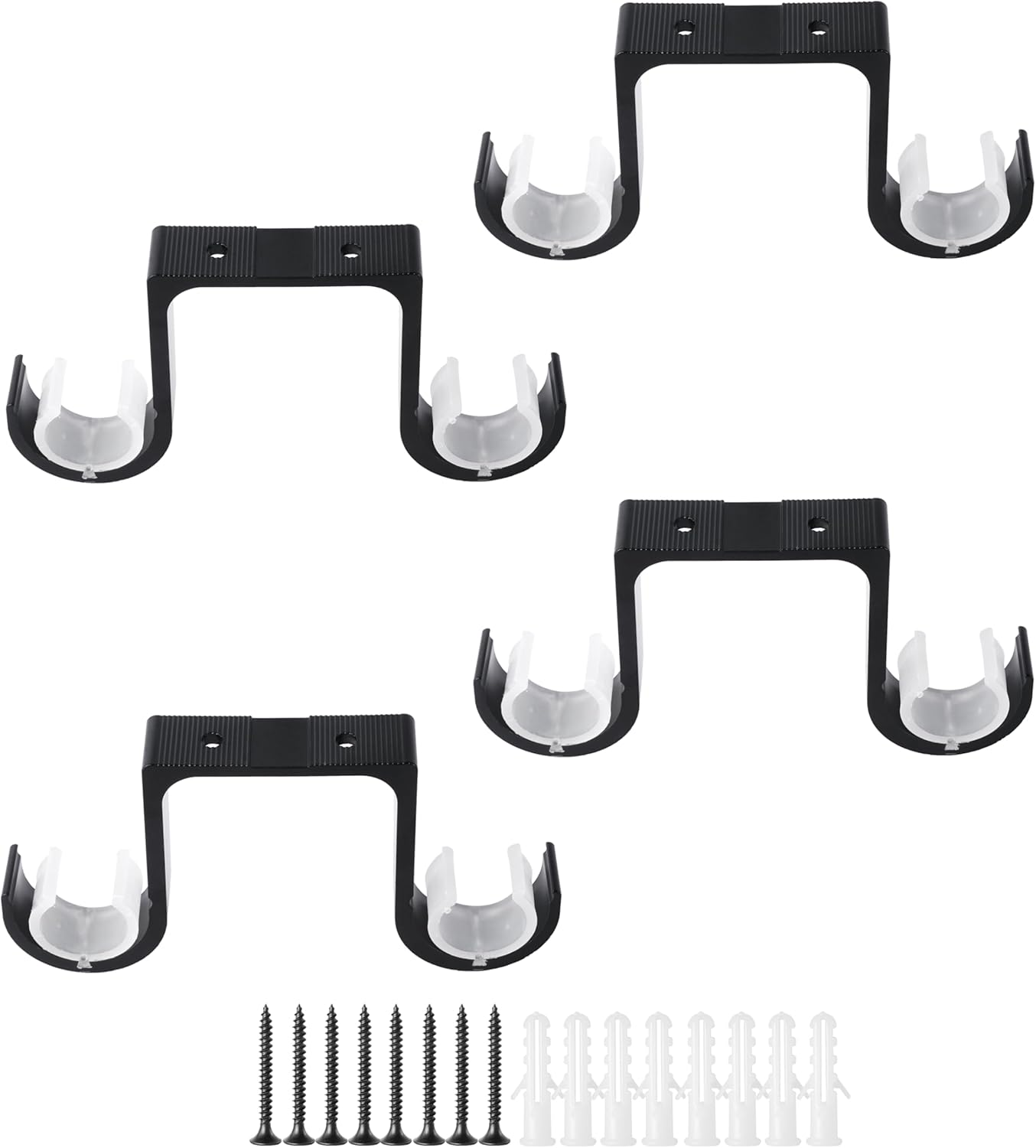 Curtain Rod Brackets 2Pcs - Aluminum Alloy Ceiling Mounted Double Curtain Rod Brackets Black