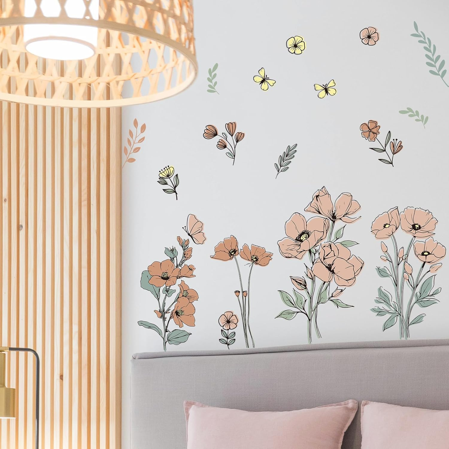 2Pcs Flower Wallpaper, Bohemian Flower Stickers Floral Wallpaper Peel and Stick Retro Flower Wall Stickers Colorful Aesthetic Wall Stickers for Nursery Gift Decoration Room Home (Big Flower)