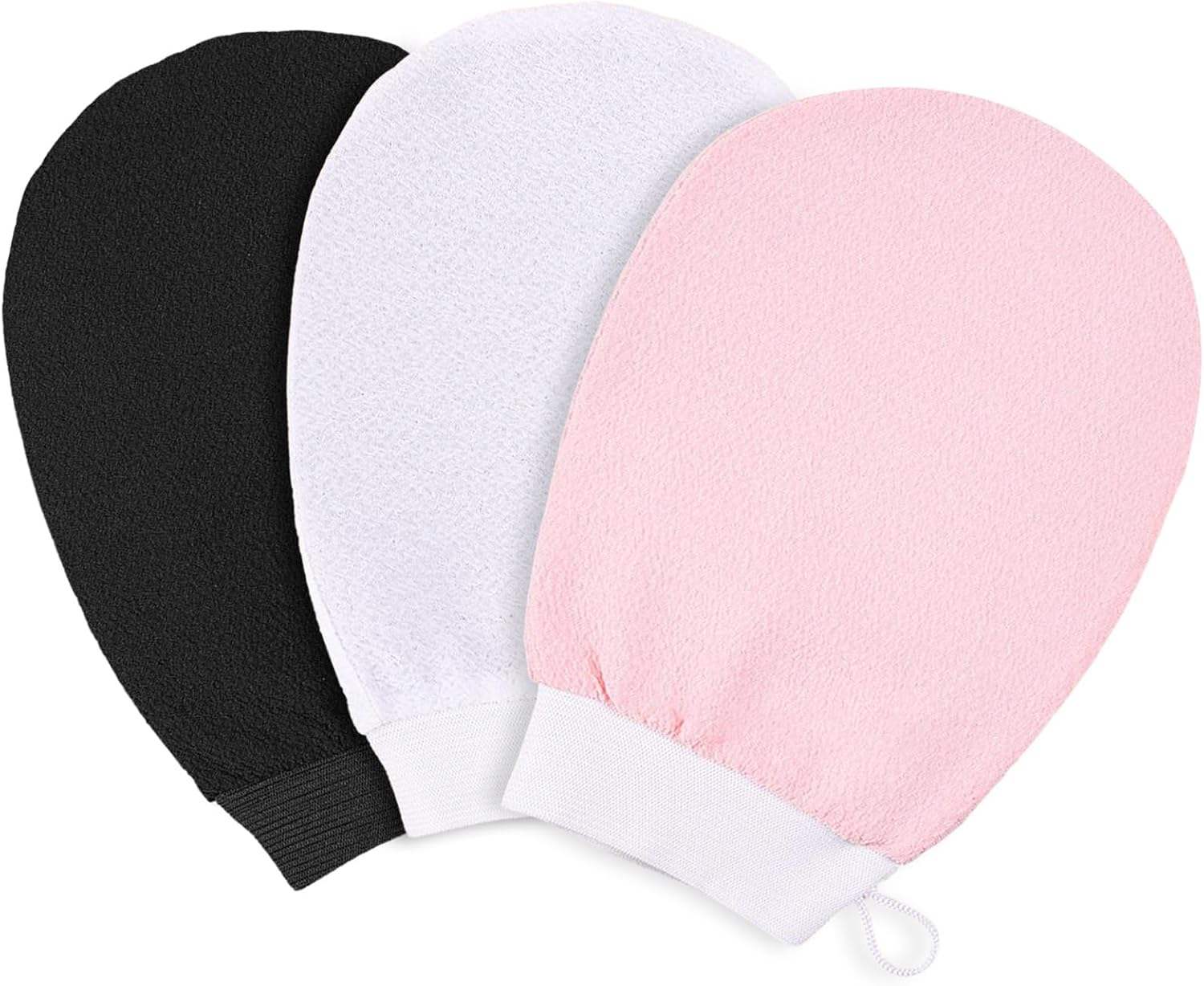 Havenease 3-Pack Korean Exfoliating Mitts & Gloves Set,Deep Cleansing Scrub Gloves,Remove Dead Skin Bath Body Scrub Mitt for All Skin Types and Improve Blood Circulation,Spa,Shower,Dead Skin Cell Remover (White, Pink, Black) image number 6