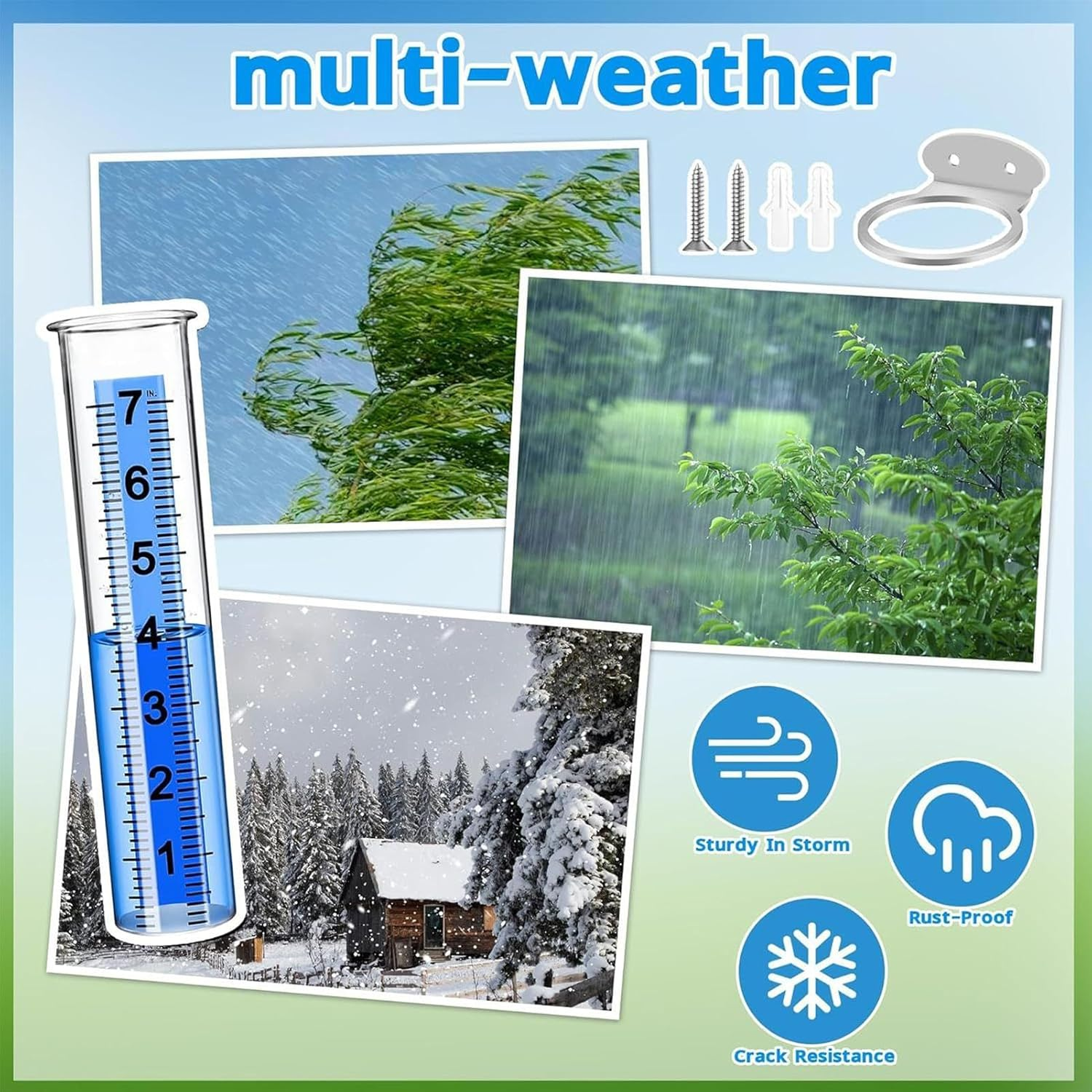 Outdoor Rain Gauge - Precision Rain Measure Tool,Real-Time Rainfall Gauge for Deck Garden Yard Outdoors Patio Lawn Fence Farm image number 1
