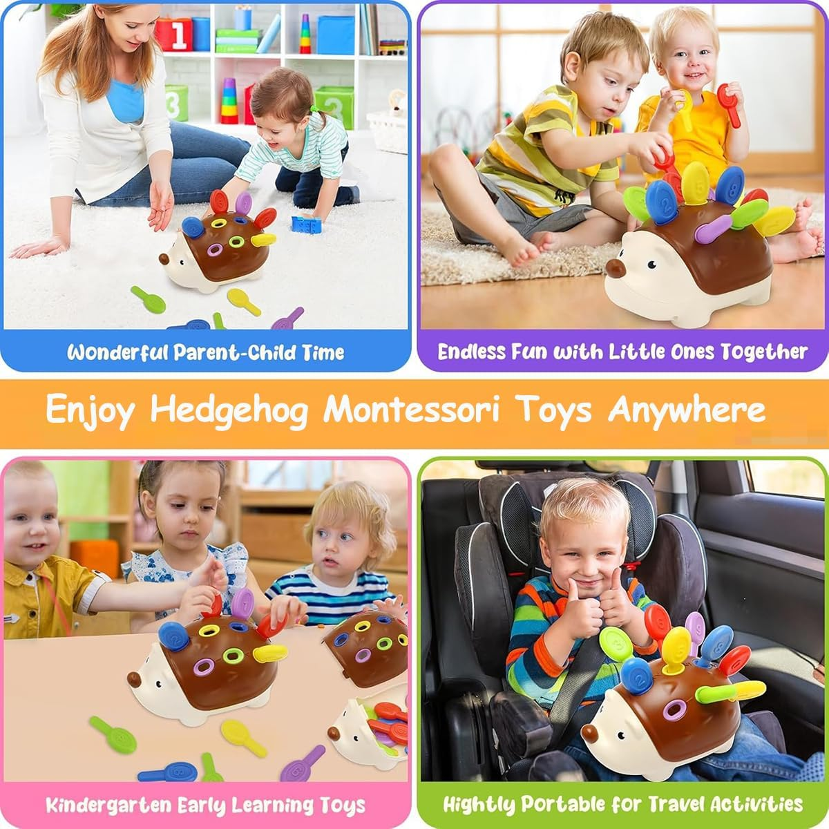 Fine Motor Skills Toys for Toddlers 1-3, Vamotto Hedgehog Montessori Toys with Color Sorting & Counting, Sensory Learning Toys for Baby 12-36 Months, Educational Toy Boys Girls image number 4