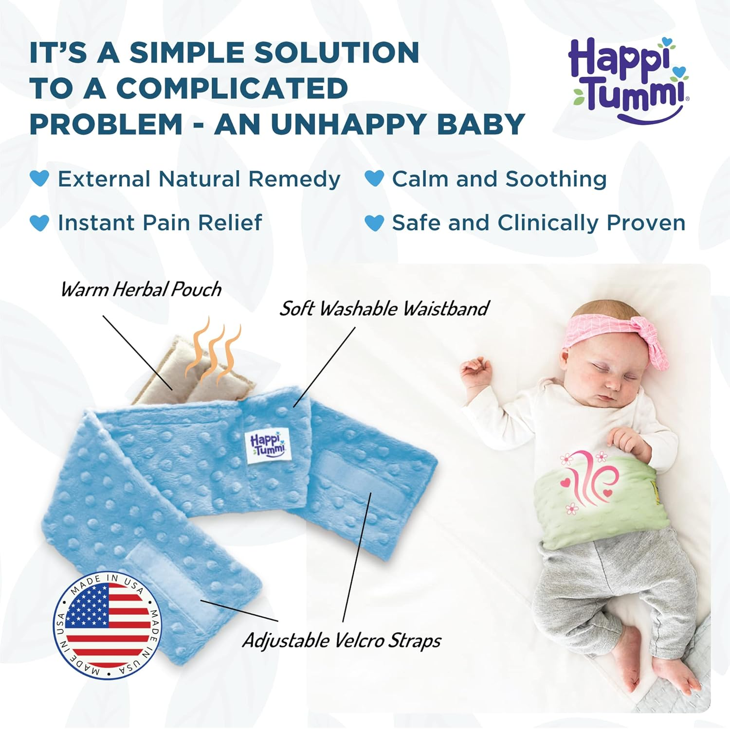 Happi Tummi Colic and Gas Relief for Babies and Infants- Heated Belly Wrap for Newborns - Aromatherapy Wrap for Upset Tummy and Constipation image number 1