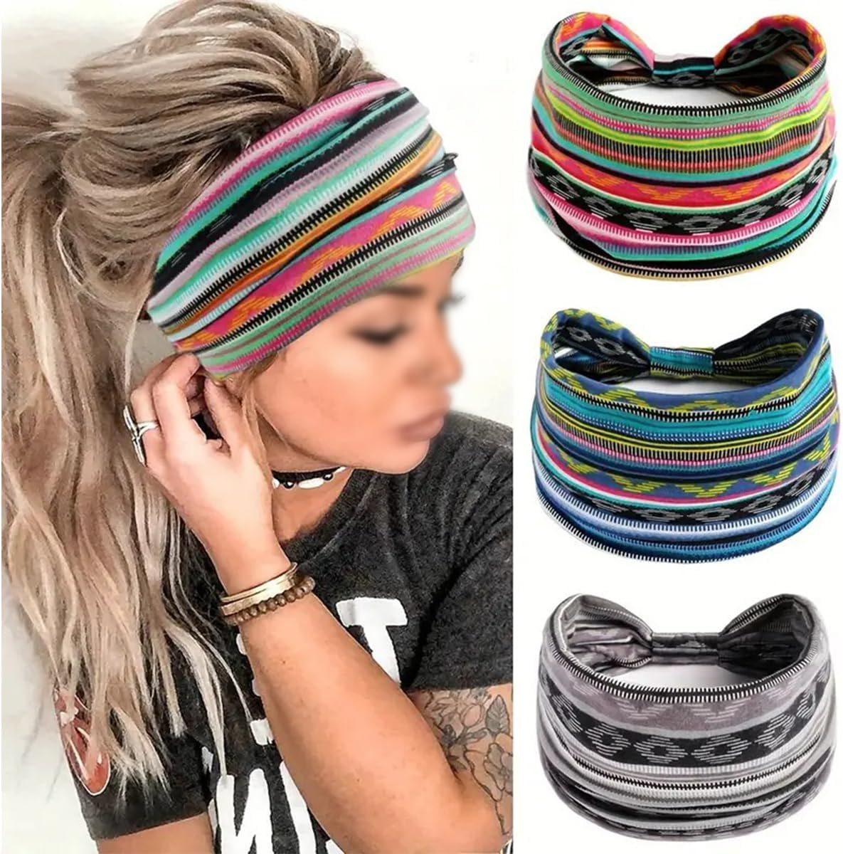 Namvo 3 Pieces Headscarf, Retro Headbands, Headscarf, Headscarf, Bandana, Vintage Boho Studded Headscarf, Headscarf image number 4