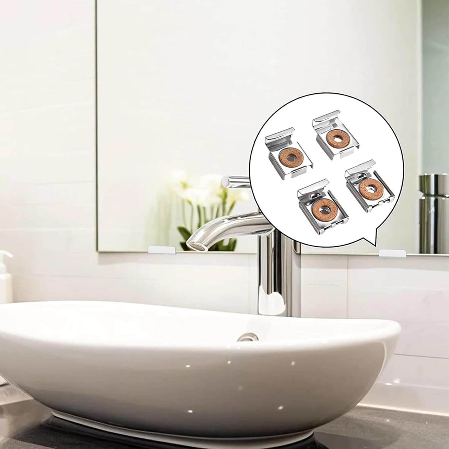 YUENTOEN Mirror Hanger Clips Set, 2 Sets (8 Pieces) Metal Spring Loaded Mirror Hanger Clips with Plugs and Screws image number 6