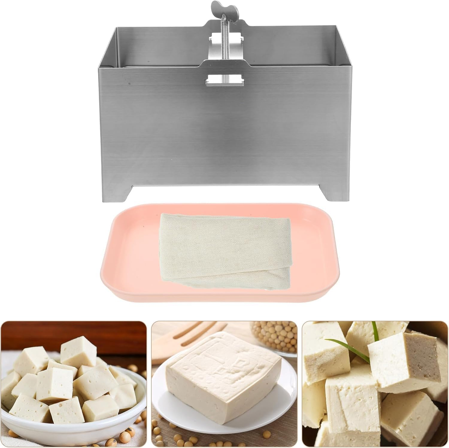 Alerrawia Tofu Presses Tofu Press, Stainless Steel Tofu Presses, Adjustable Paneer Maker with Drain Hole and Drip Tray 304 Food Grade Stainless Steel Tofu Making Mold image number 5