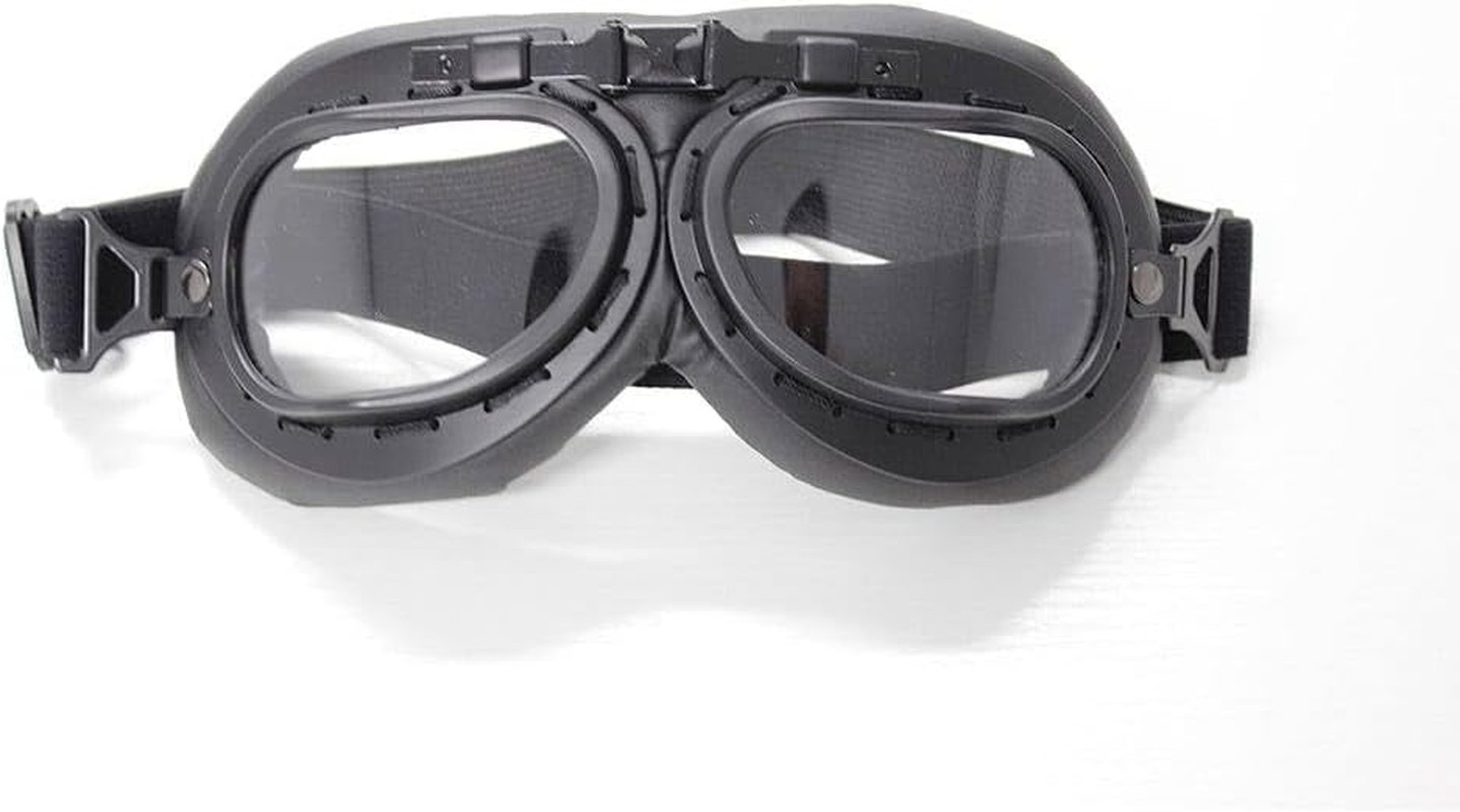 TDR Retro Vintage Motorcycle Goggles Aviator Pilot Eyewear Windproof Adjustable UV Protection anti Fog Clear Lens Black Frame Adults Teens image number 1
