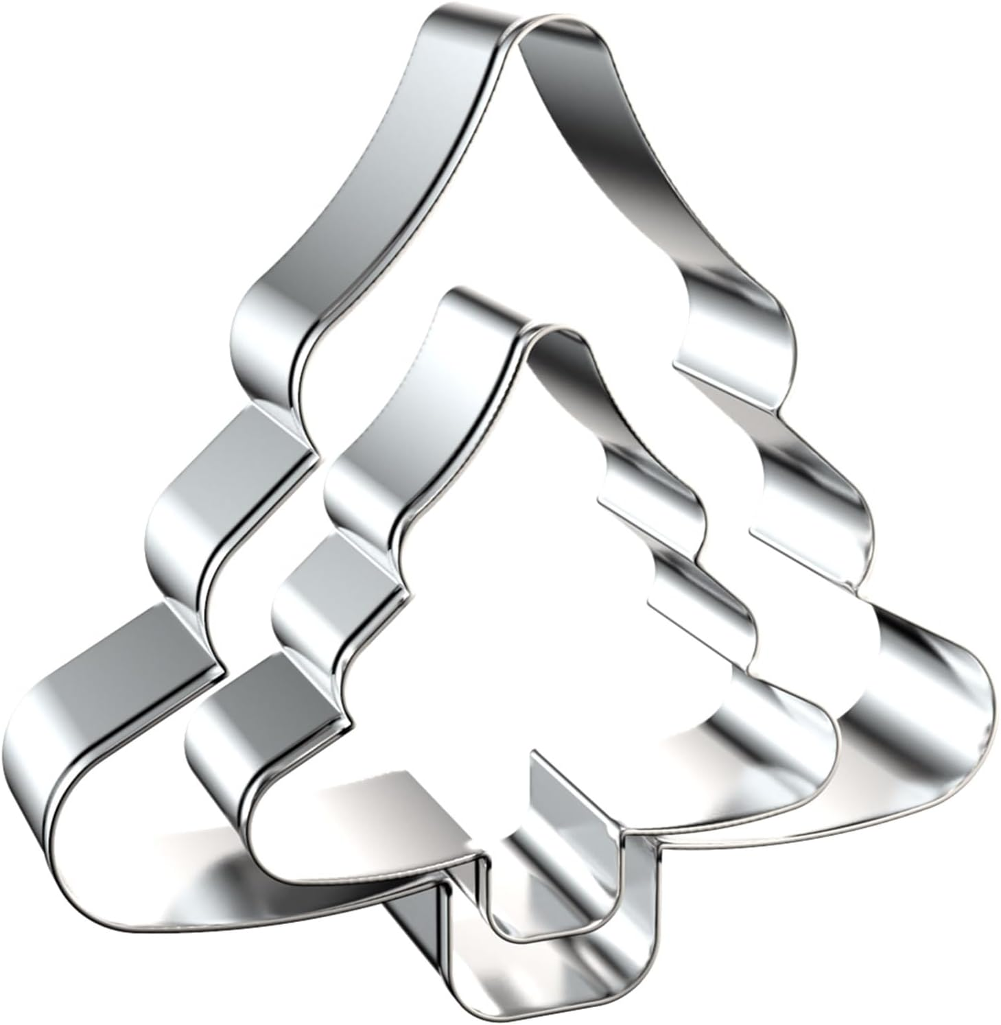 Tree Shaped Cookie Cutters Set of 2 Pcs, Stainless Steel Christmas Tree Fondant Cutter Molds Baking DIY, 4 Inches/2.5 Inches (Tree Shape E) image number 3