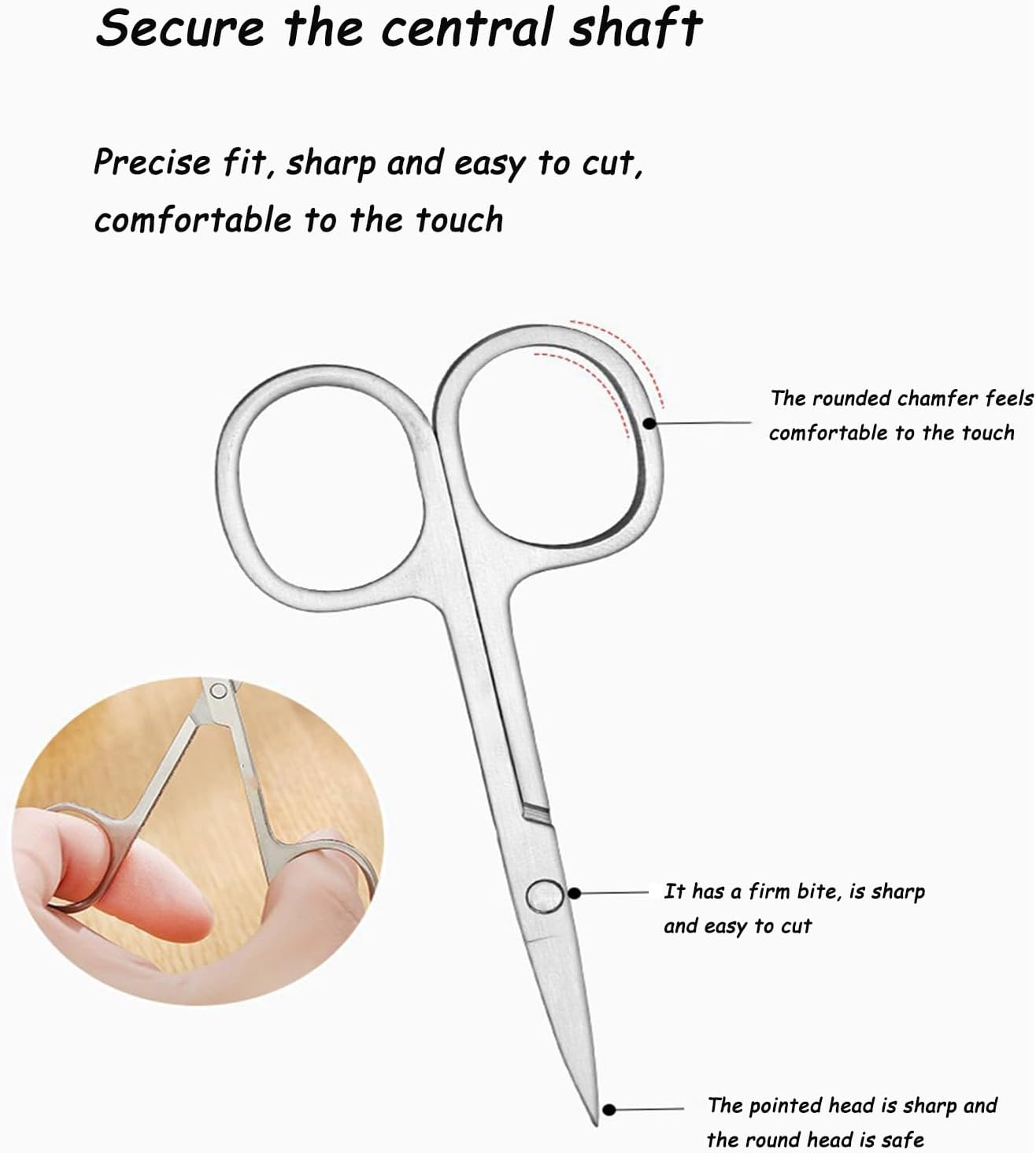 HENWUBEI 2 Pcs Stainless Steel Facial Hair Scissors Set &ndash; 2-In-1 Trimmer for Nose/Ear Hair & Beard/Mustache, Compact Travel-Friendly W/Ergonomic Grip (Men, Women, Barbers) image number 4