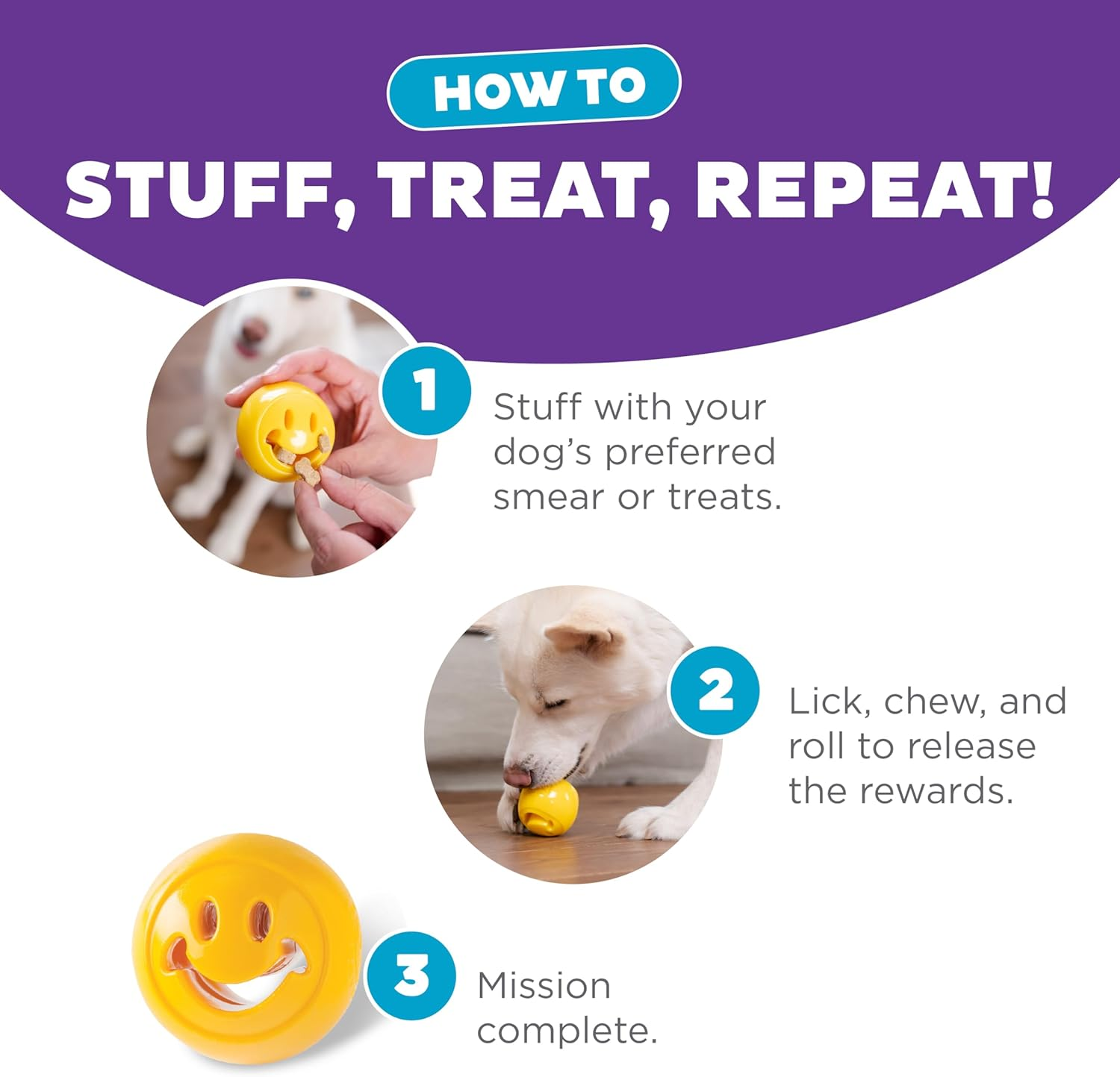 Planet Dog Orbee-Tuff Nooks Yellow Smiley Face Treat-Dispensing Dog Toy image number 2