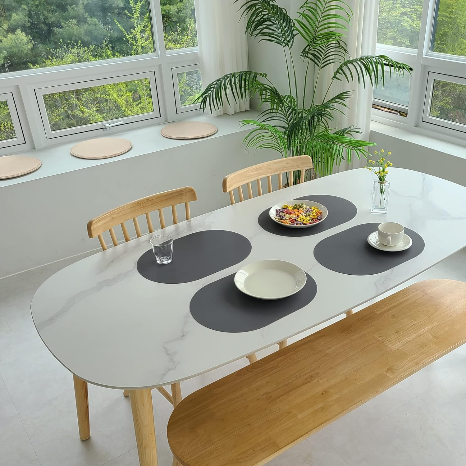 Silicone Placemats Set of 4 - Heat Resistant Washable and Wipeable Non Slip Place Mats, Waterproof Modern Dining Table Mats, Oval 16.9"X11.8"(Classic Dark Gray) image number 4