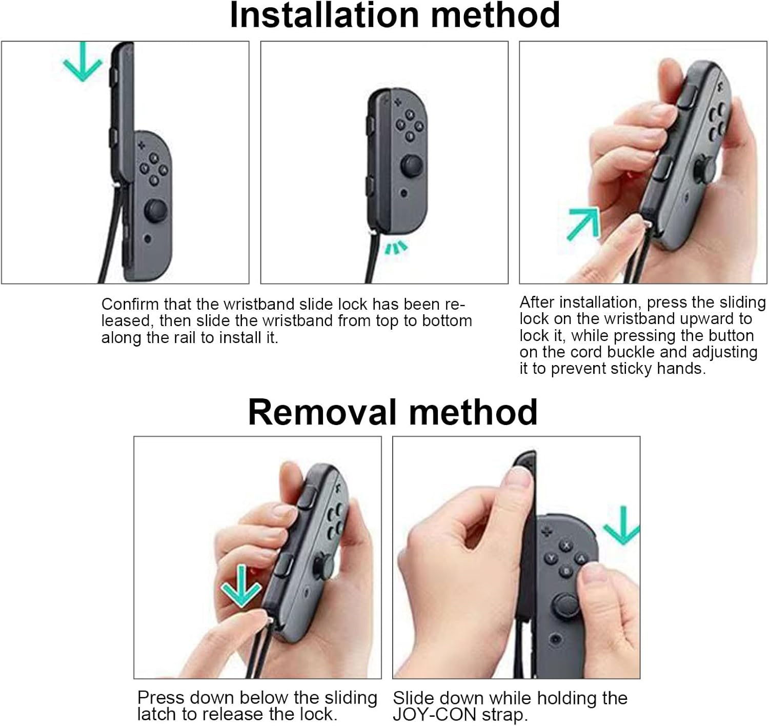 Luzcauwy Nintendo Switch Controller Wrist Strap, Metal Slide Adjustable Replacement Lanyard for Joy-Con, 2 Pack Black Portable Comfort Accessory image number 3