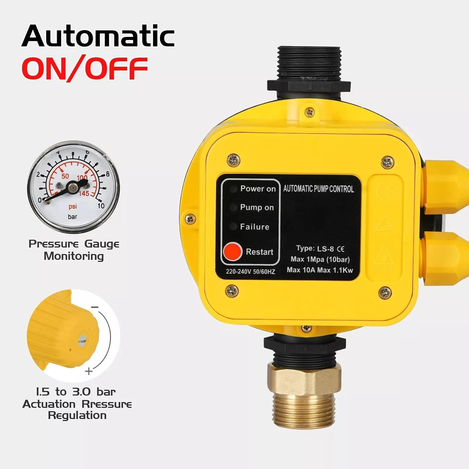 Advwin 3.5HP Water Pump, 12600L/H High Pressure Garden Pump with Smart Controller, Self-Priming and Automatic Farm Irrigation, Shallow Well for Home, Garden, and Lawn Irrigation