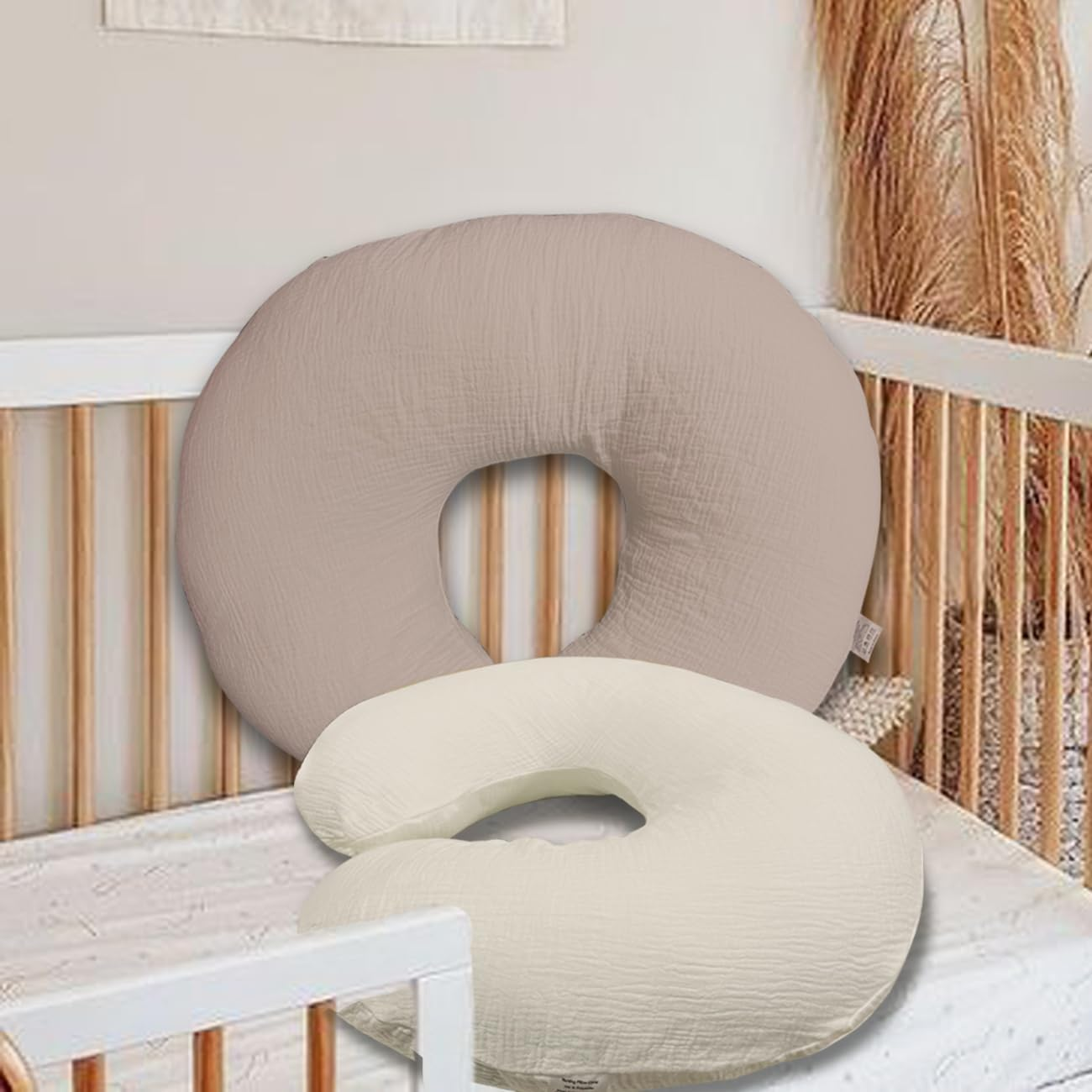 Nursing Pillow Cover,Muslin Cotton,Removable Cover for Breastfeeding Pillows, 2-Pack Pillow Covers, Ultra-Soft Baby Nursing Pillow, Fits Newborn Feeding Pillow 22.5IN*18IN (Sand), FHFHR-3D image number 4