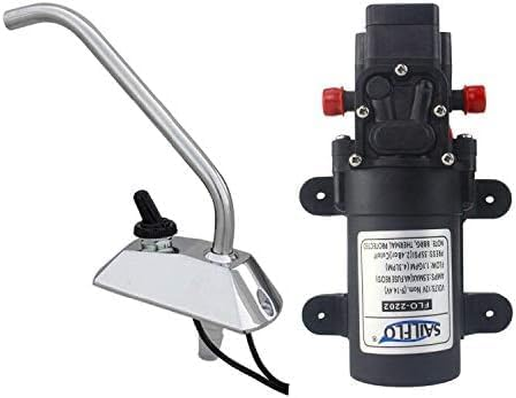 12V Water Pressure Pump 4.3 L/Min 1.1 GPM 35 PSI - RV Marine Boat with 360&deg;Spin Faucet