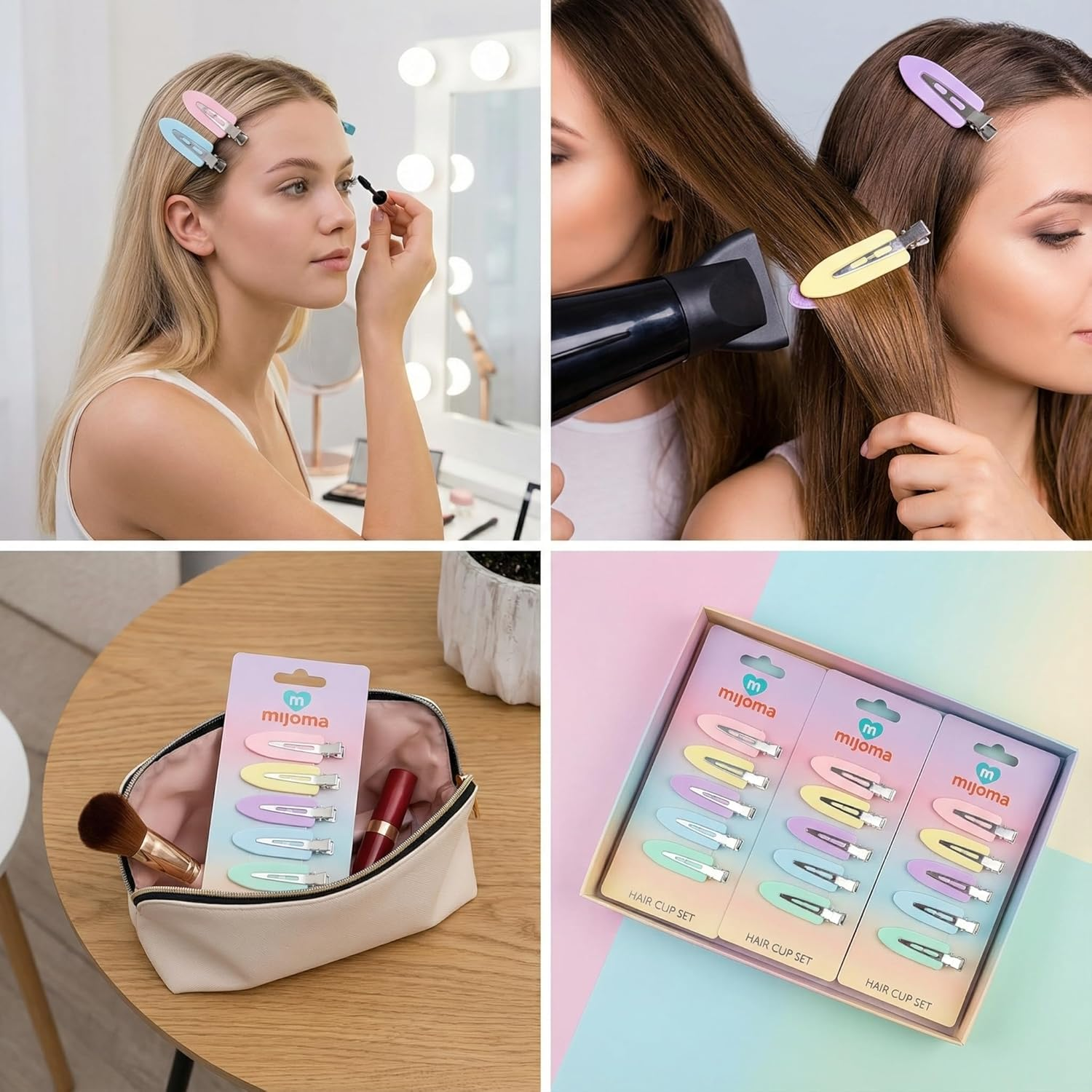 MIJOMA Hair Clips 20 Pieces - anti Kink Styling Clips with Soft Pad - for Makeup, Blow Drying & Pin Curls - Metal Clips with Pastel Coating image number 4